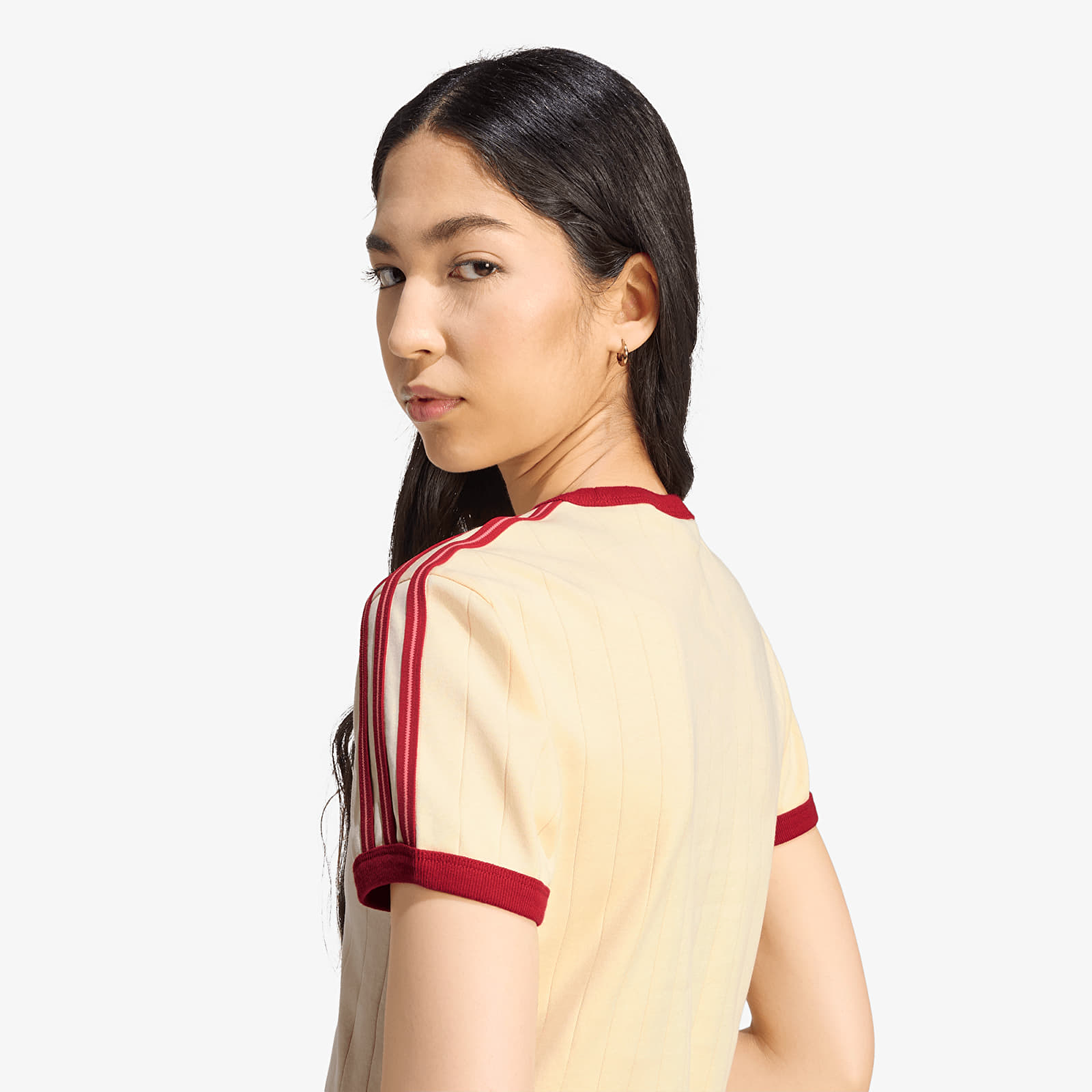 Magliette adidas Pinstripe Short Sleeve Slim T-Shirt Warm Vanilla/ Team Victory Red/ Preloved Scarlet