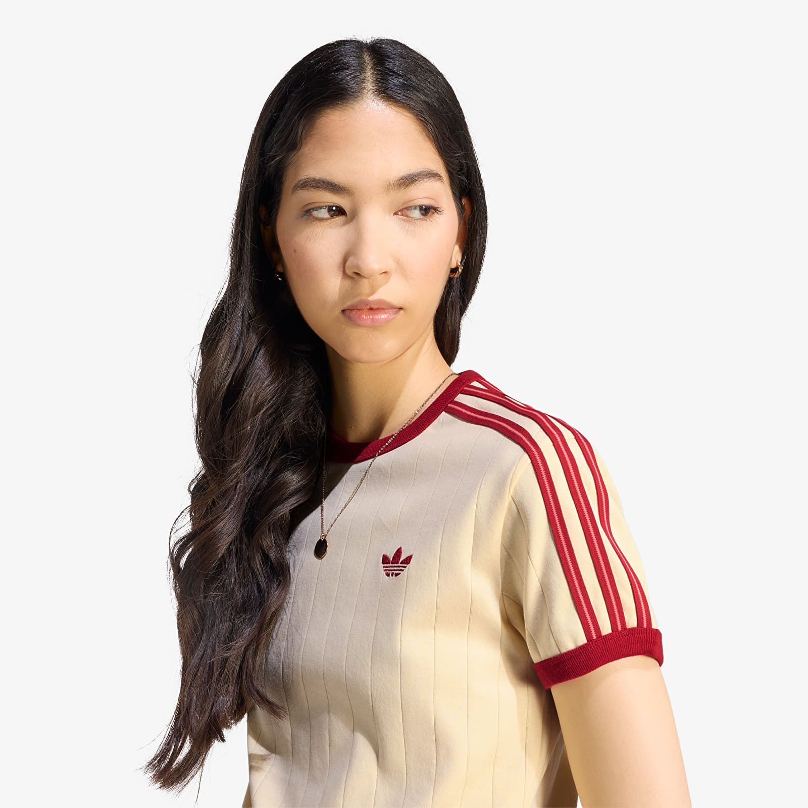 Magliette adidas Pinstripe Short Sleeve Slim T-Shirt Warm Vanilla/ Team Victory Red/ Preloved Scarlet