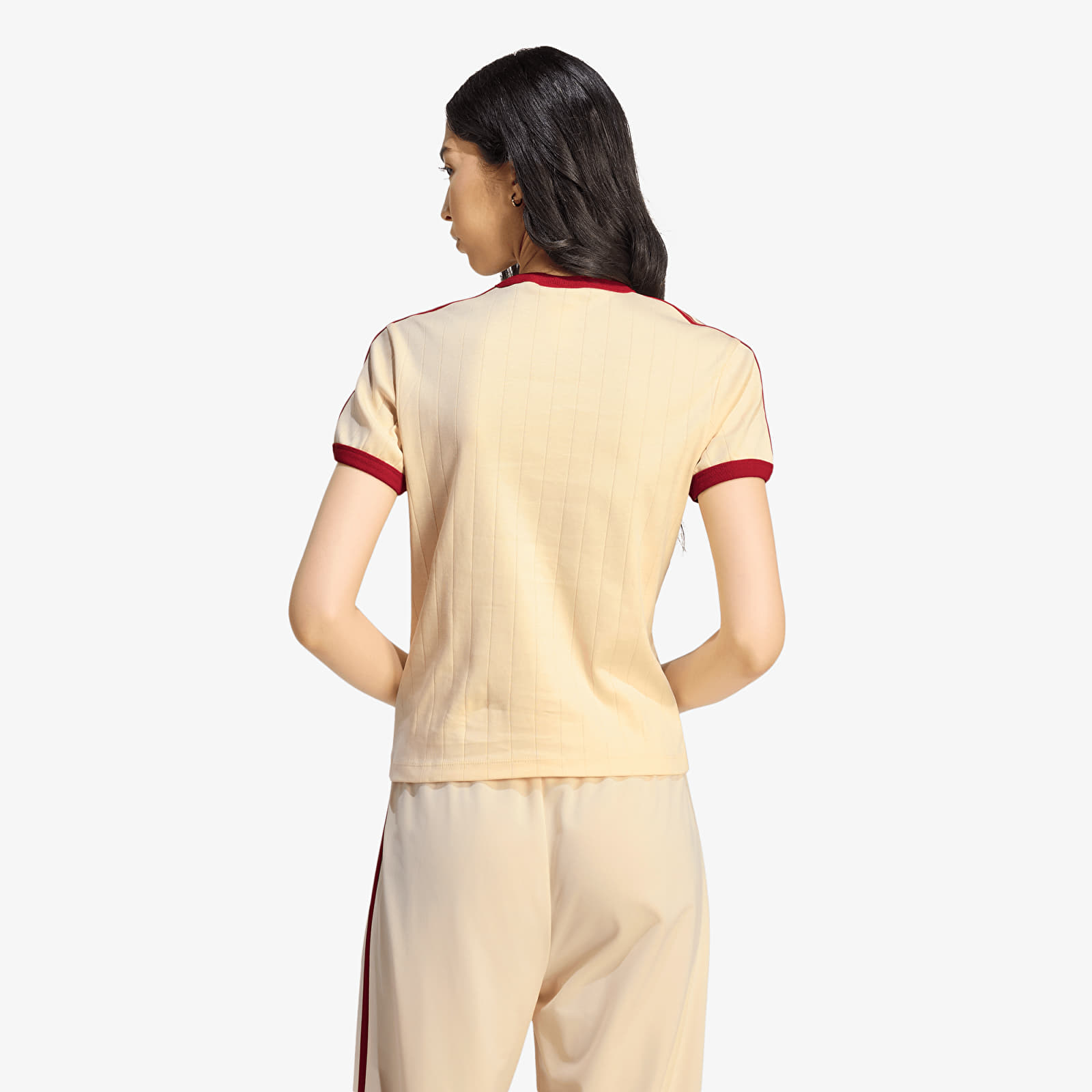Magliette adidas Pinstripe Short Sleeve Slim T-Shirt Warm Vanilla/ Team Victory Red/ Preloved Scarlet