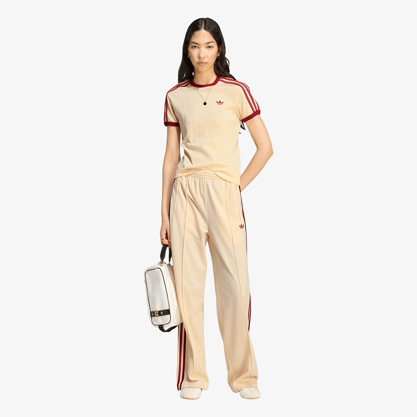 Magliette adidas Pinstripe Short Sleeve Slim T-Shirt Warm Vanilla/ Team Victory Red/ Preloved Scarlet