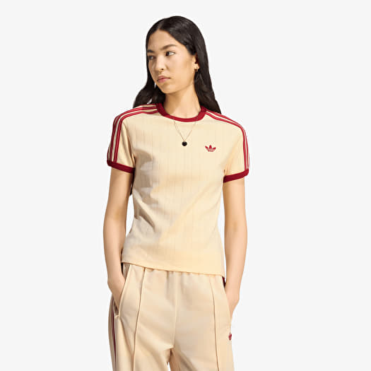 Póló adidas Pinstripe Short Sleeve Slim T-Shirt Warm Vanilla/ Team Victory Red/ Preloved Scarlet
