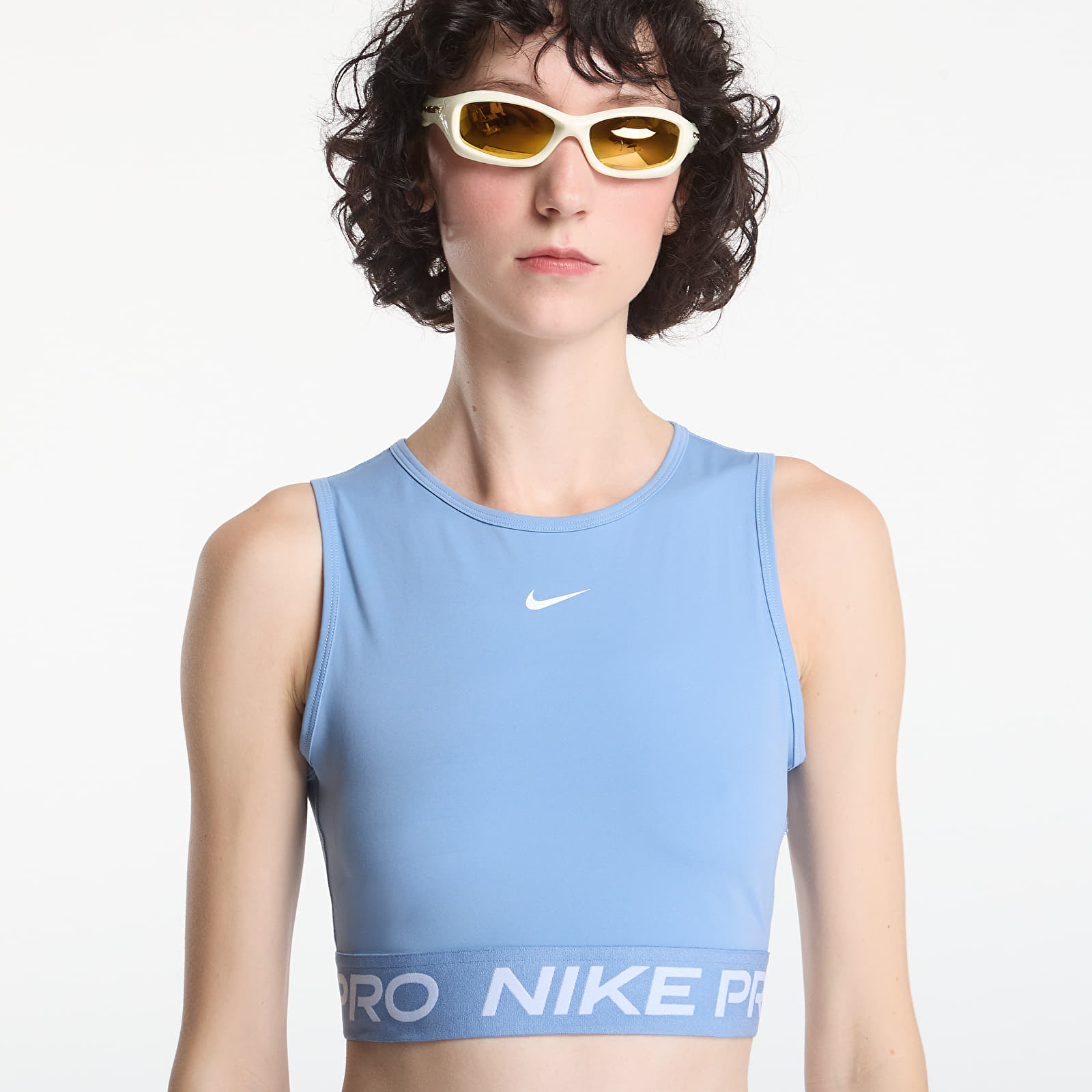 Top Nike Pro Women's Dri-FIT Cropped Tank Top Work Blue/ White