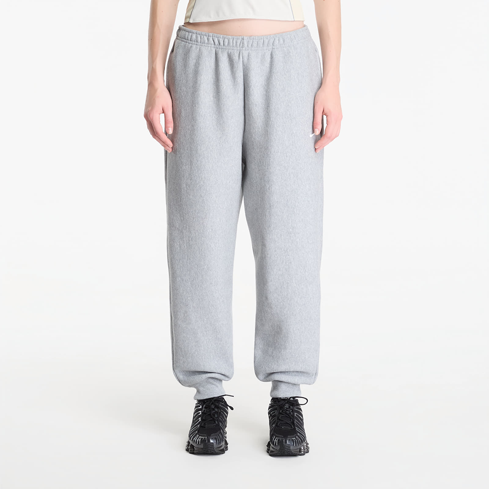 Joggebukser for kvinner Nike Studio Fleece Heavyweight Women's Oversized High-Rise Joggers Dk Grey Heather/ Sail