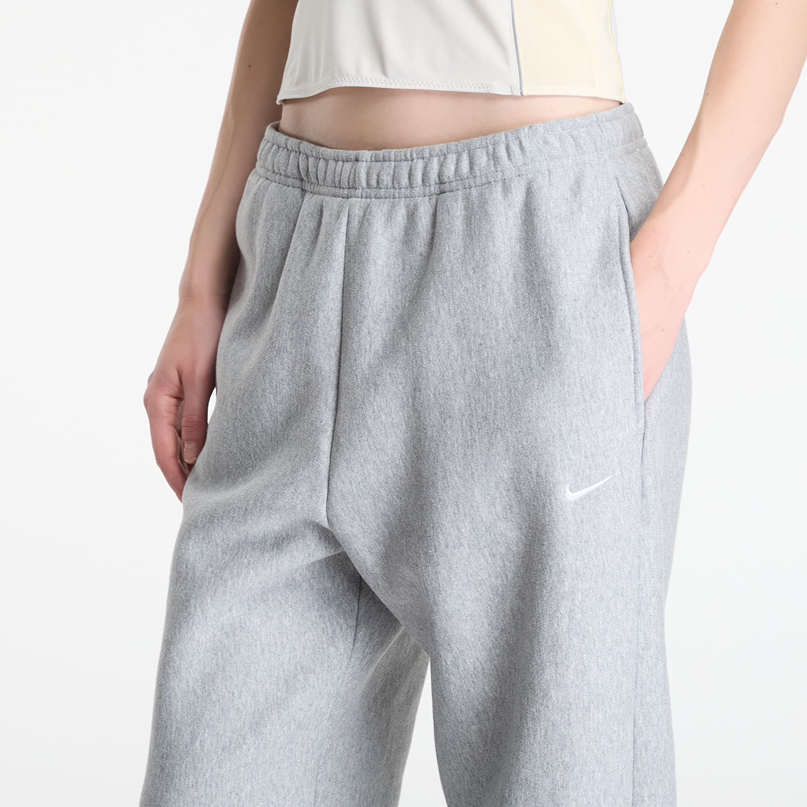 Joggebukser for kvinner Nike Studio Fleece Heavyweight Women's Oversized High-Rise Joggers Dk Grey Heather/ Sail