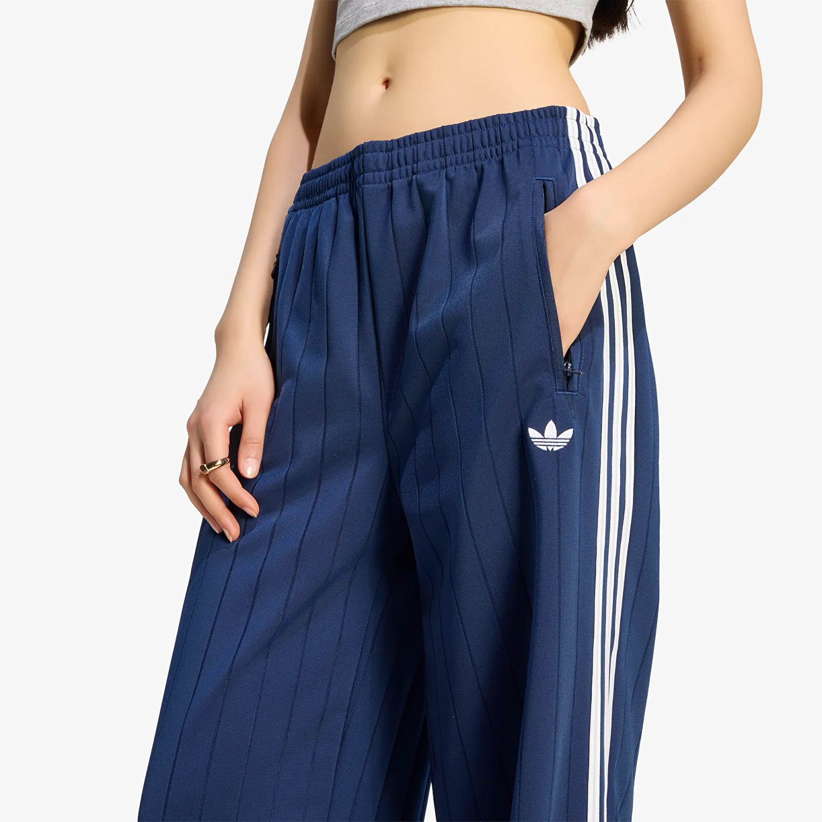 Trenirka hlače  adidas Pinstripe Firebird Loose Trackpant Night Indigo/ White/ Grey Two