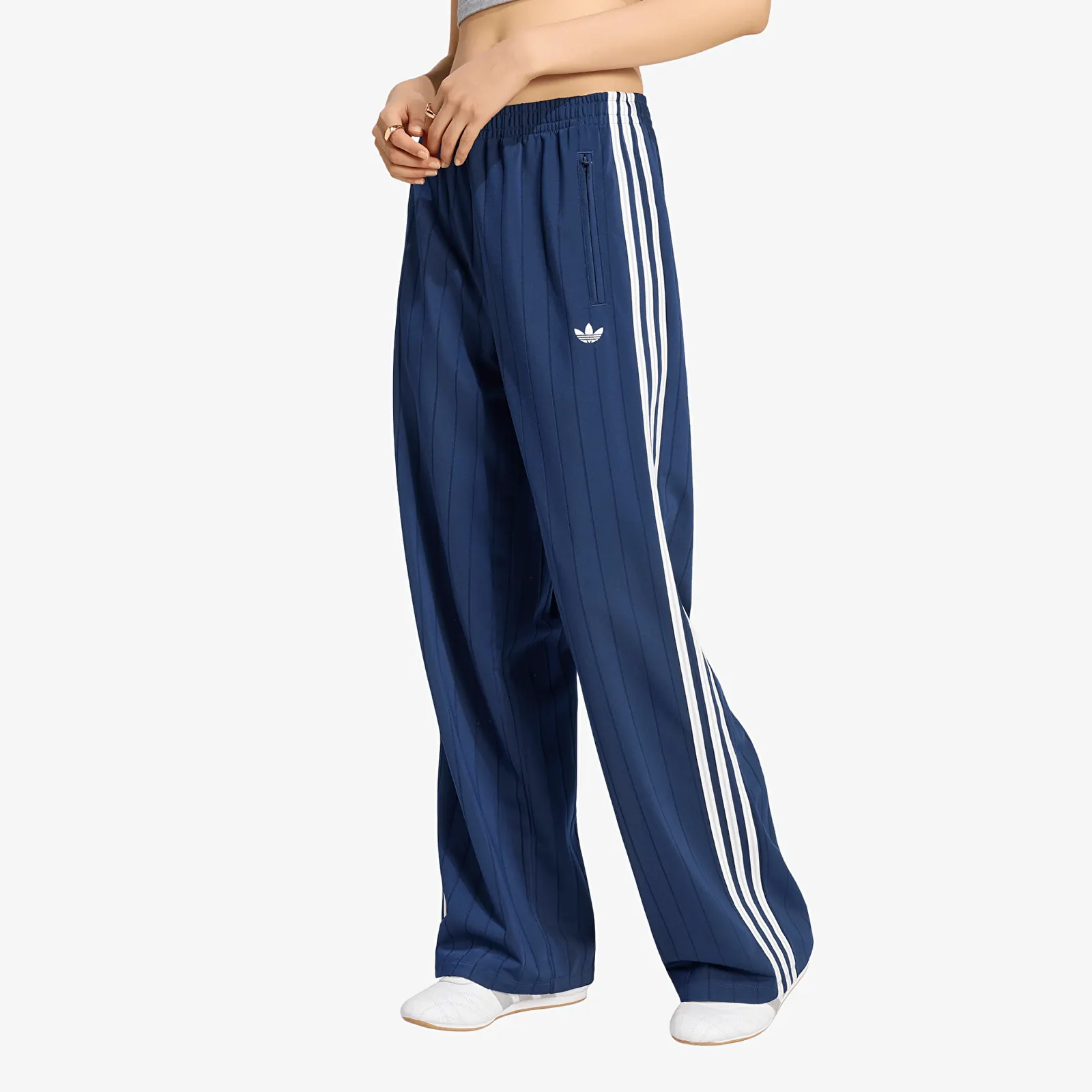Trenirka hlače  adidas Pinstripe Firebird Loose Trackpant Night Indigo/ White/ Grey Two