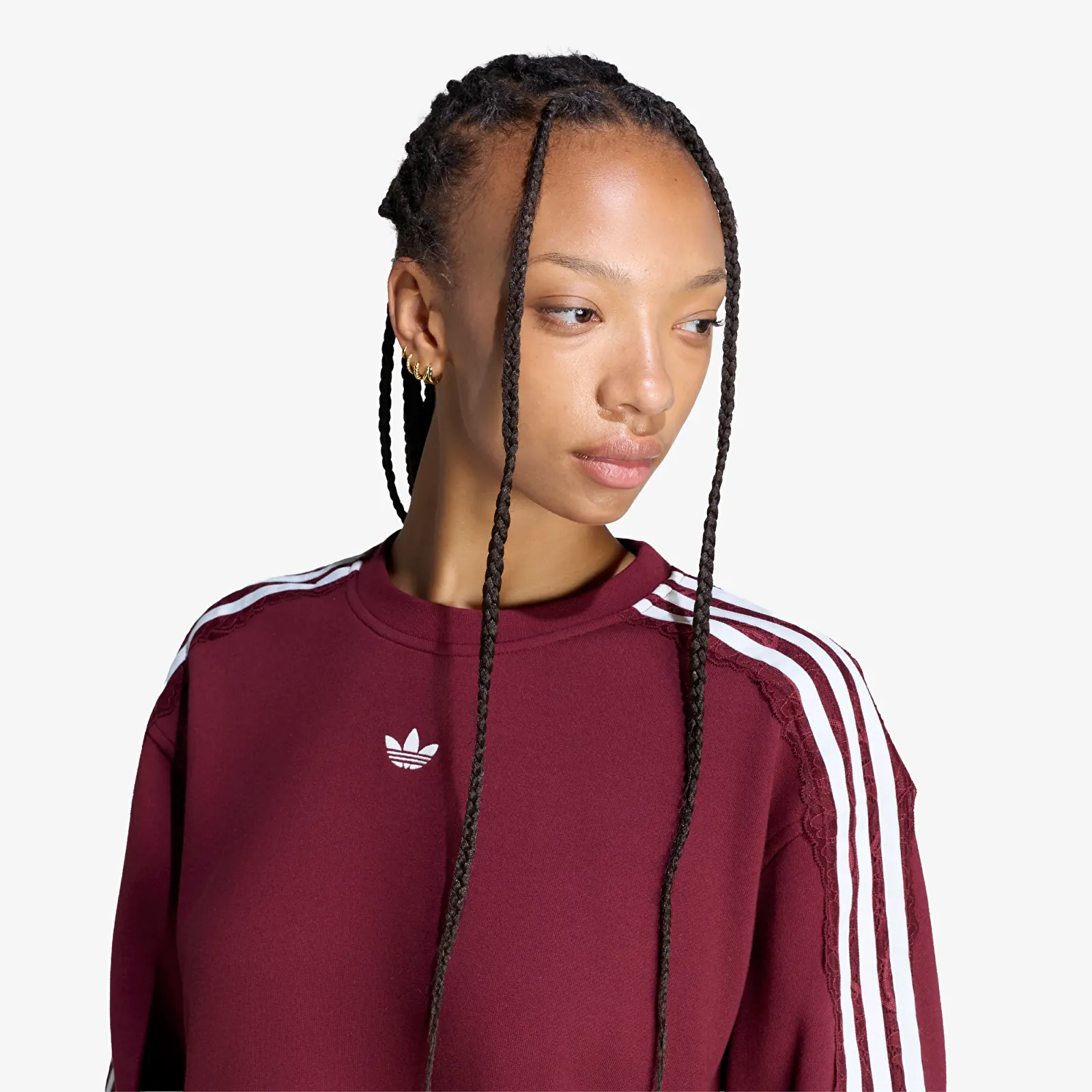 Hoodies och sweatshirts adidas Lace 3 Stripes Crew Shadow Red