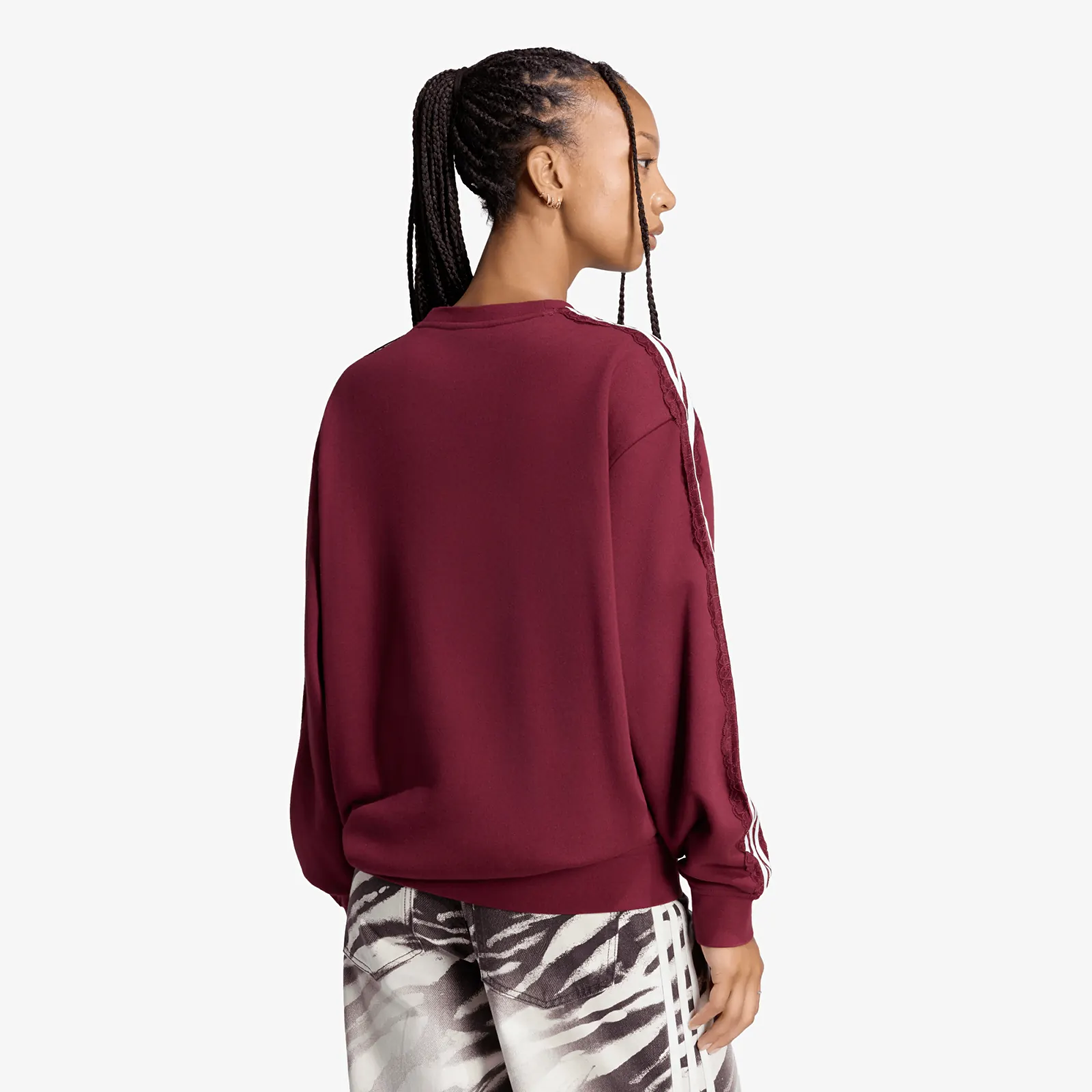 Hoodies och sweatshirts adidas Lace 3 Stripes Crew Shadow Red