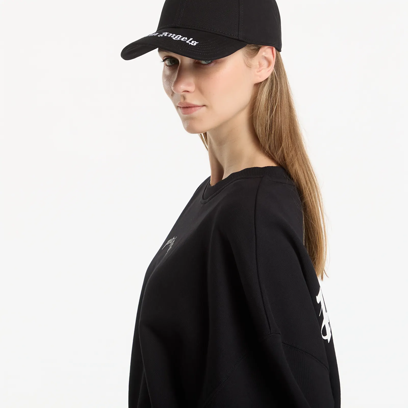 Mikiny Palm Angels Curved Logo Loose Crop Crew Black/ Cream