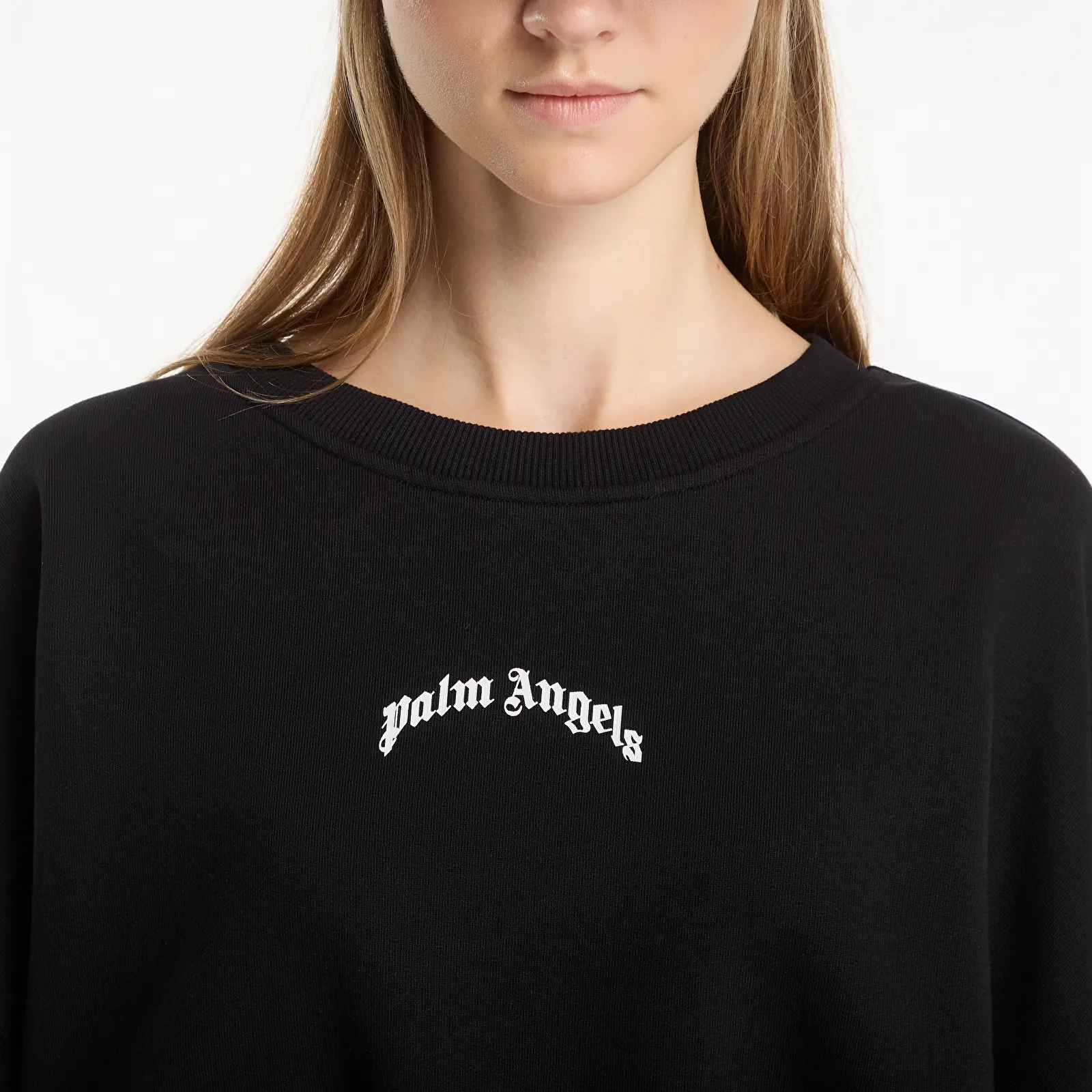 Mikiny Palm Angels Curved Logo Loose Crop Crew Black/ Cream