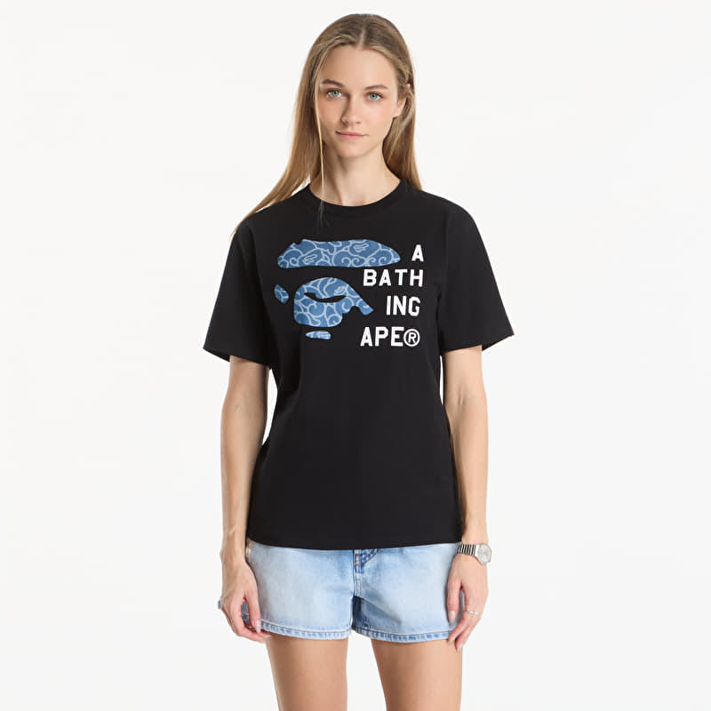 A BATHING APE Japanese Cloud Camo Bape Face Tag Tee UNISEX Black