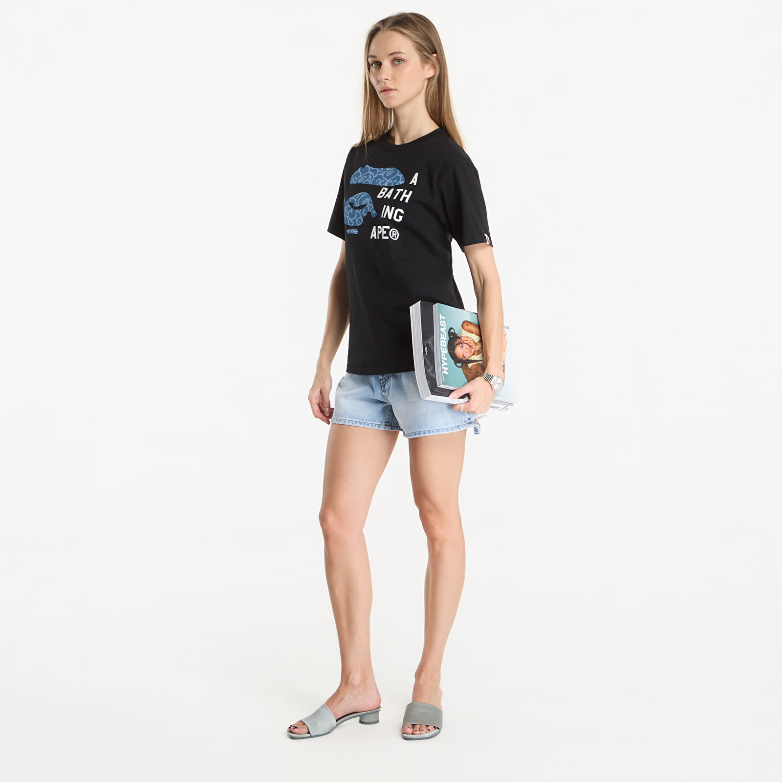 Tricouri  A BATHING APE Japanese Cloud Camo Bape Face Tag Tee UNISEX Black