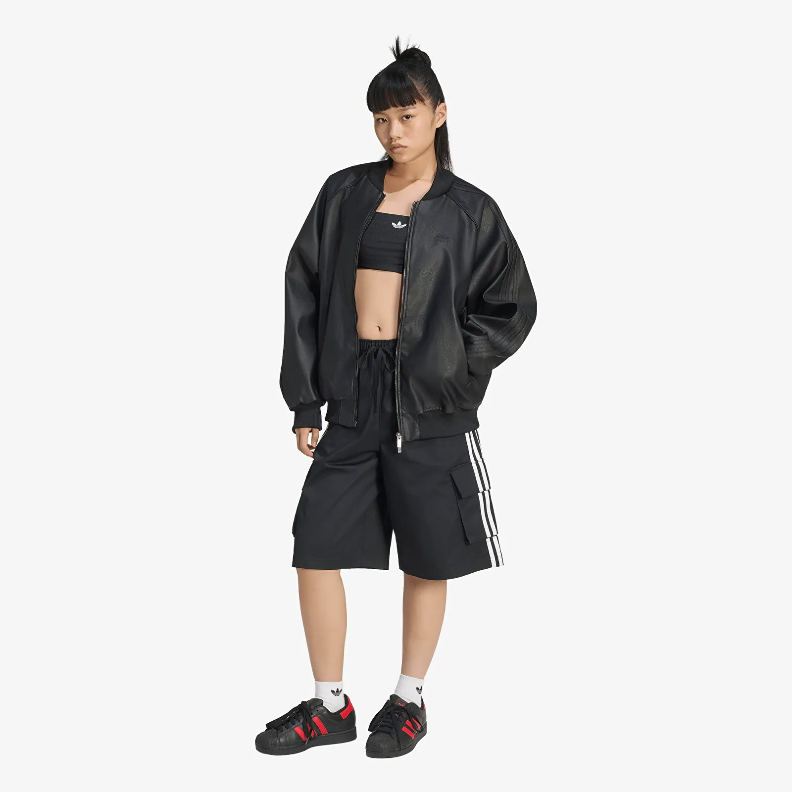 Jackets adidas Pleather SST Oversized Track Top Black/ Maroon
