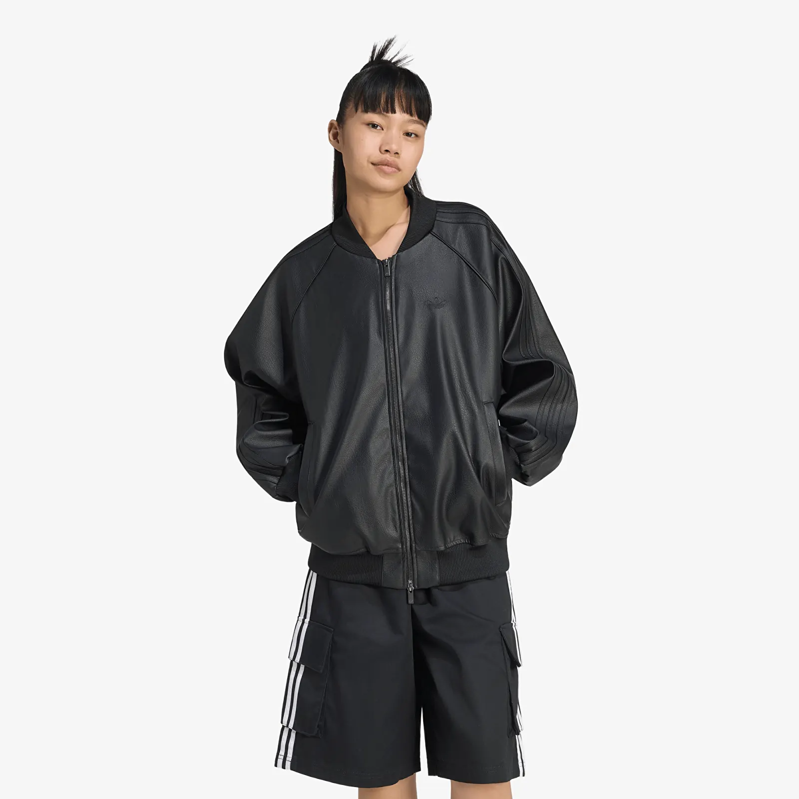 Jackets adidas Pleather SST Oversized Track Top Black/ Maroon