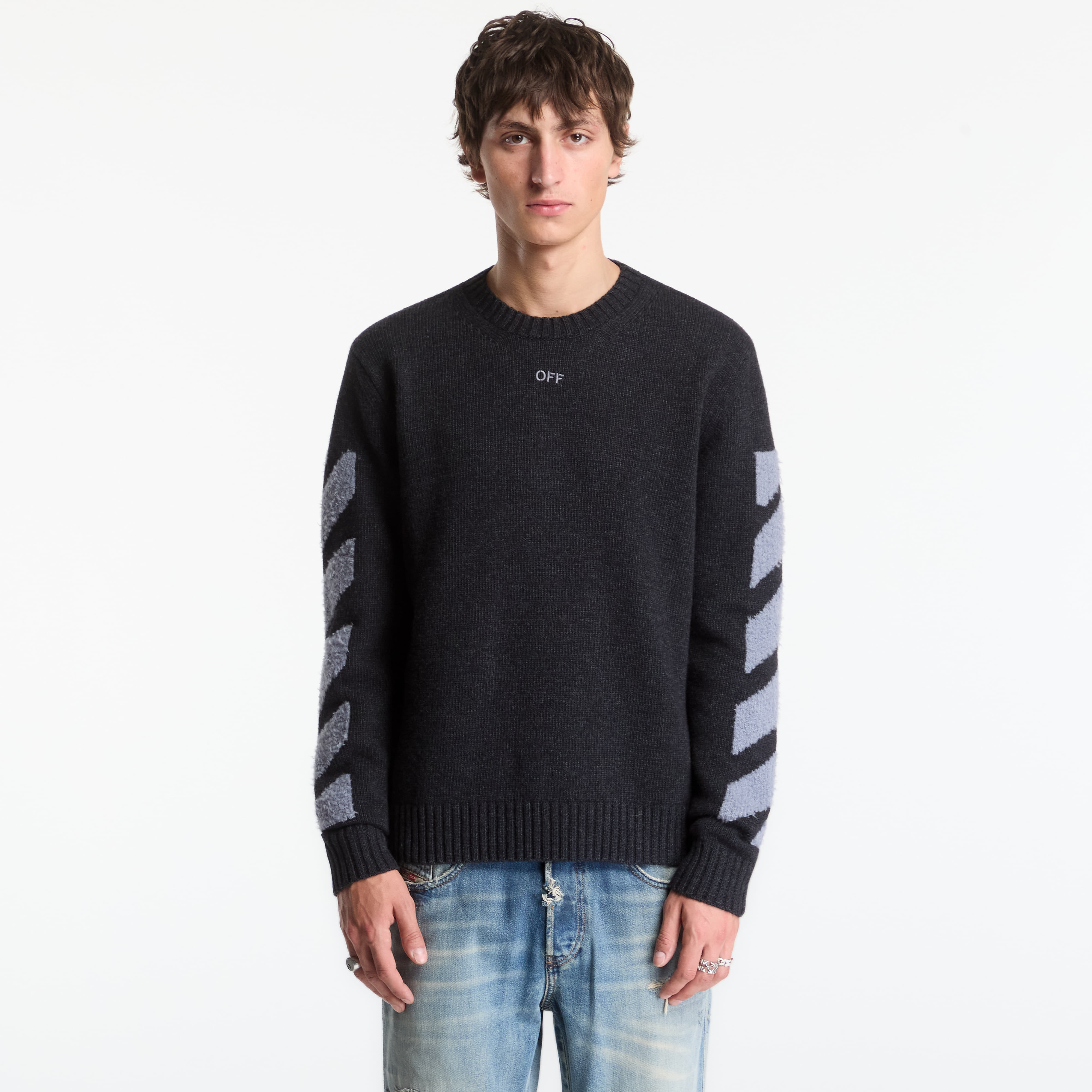 Pulover Off-White Diag Fuzzy Knit Crewneck UNISEX Antracite L