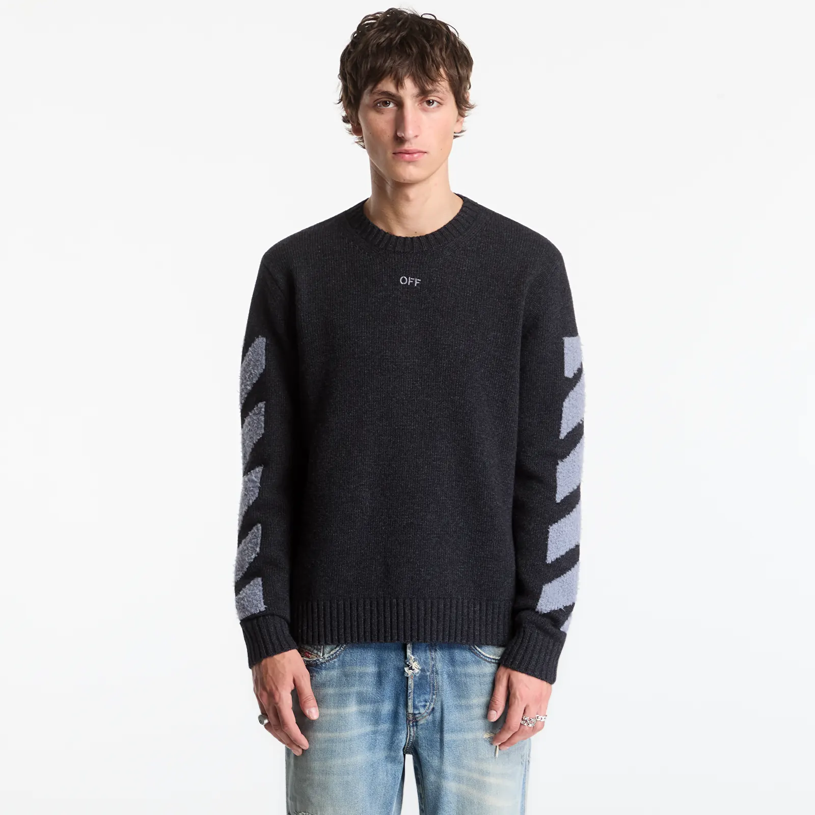 Sweaters Off-White Diag Fuzzy Knit Crewneck UNISEX Antracite