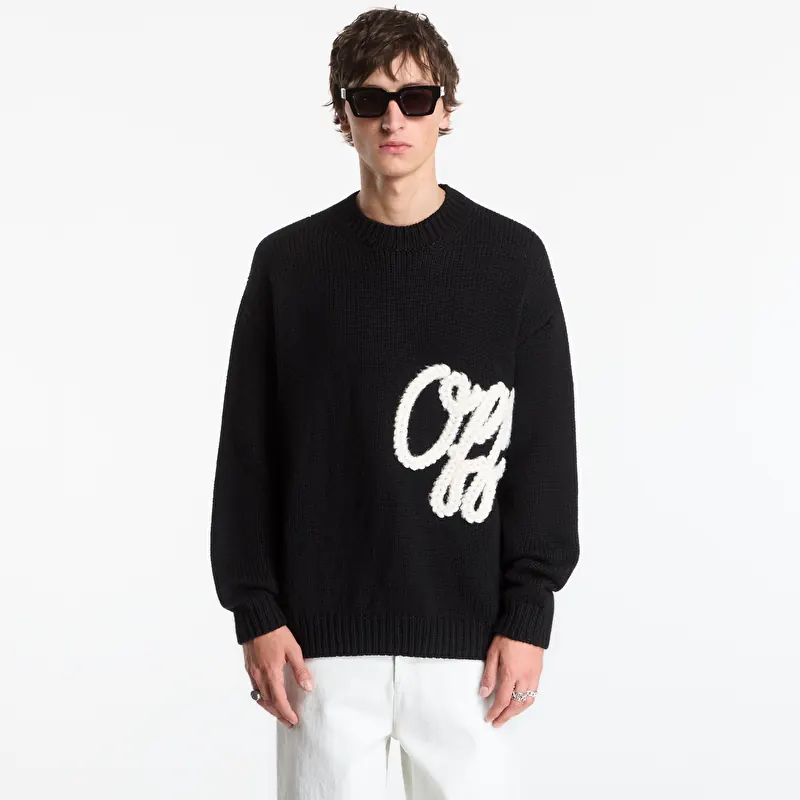 Off-White Script Shared Logo Emb Knit Crewneck UNISEX Black