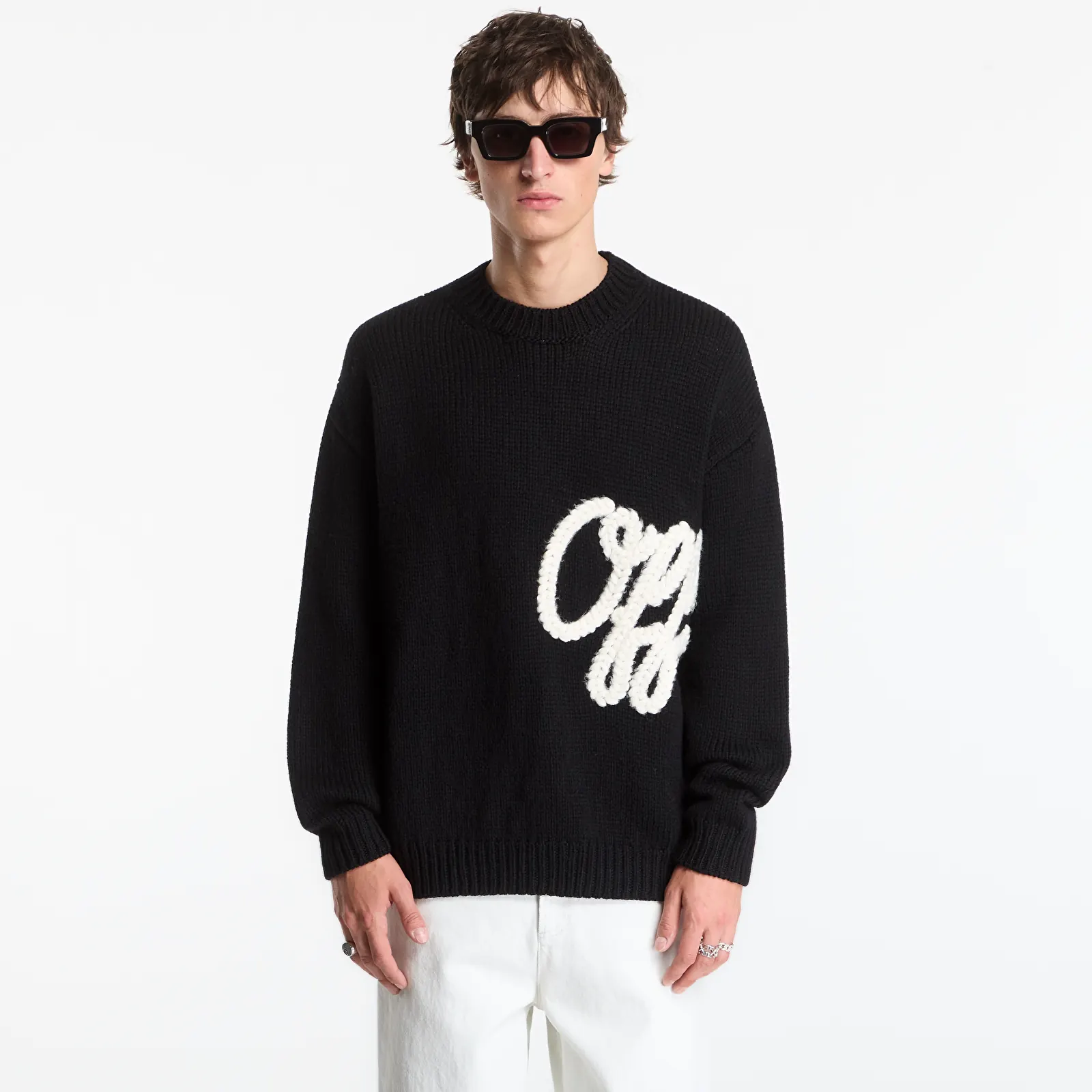 Sweaters Off-White Script Shared Logo Emb Knit Crewneck UNISEX Black