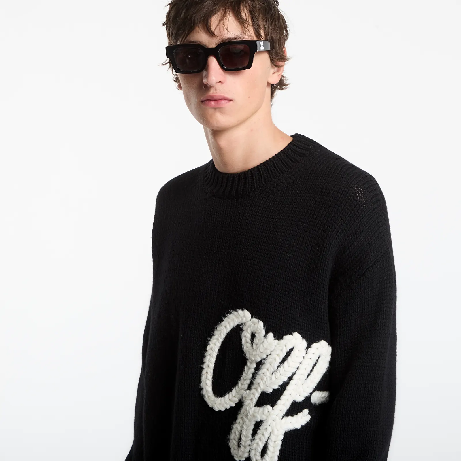 Sweaters Off-White Script Shared Logo Emb Knit Crewneck UNISEX Black