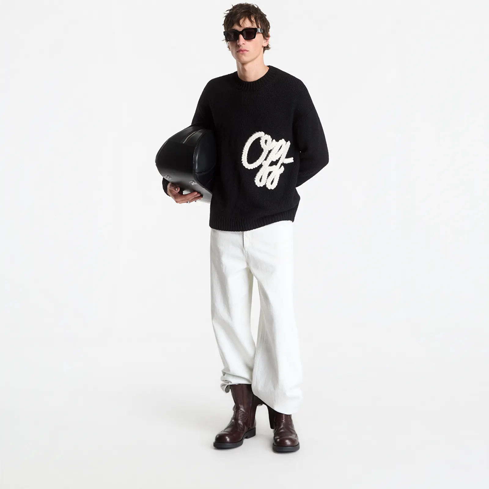 Sweaters Off-White Script Shared Logo Emb Knit Crewneck UNISEX Black