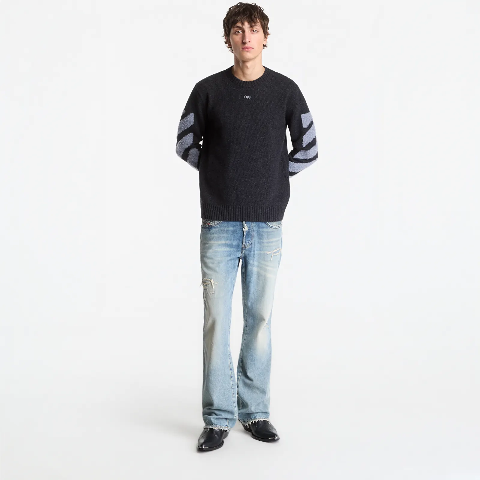 Sweaters Off-White Diag Fuzzy Knit Crewneck UNISEX Antracite