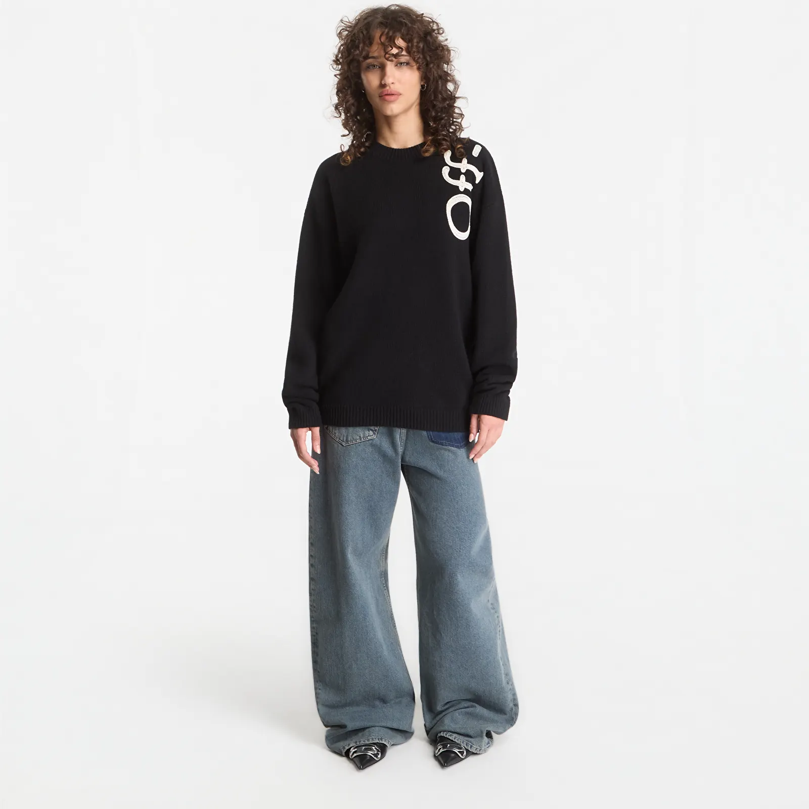 Svetre Off-White Vertical Bookish Knit Crewneck UNISEX Black