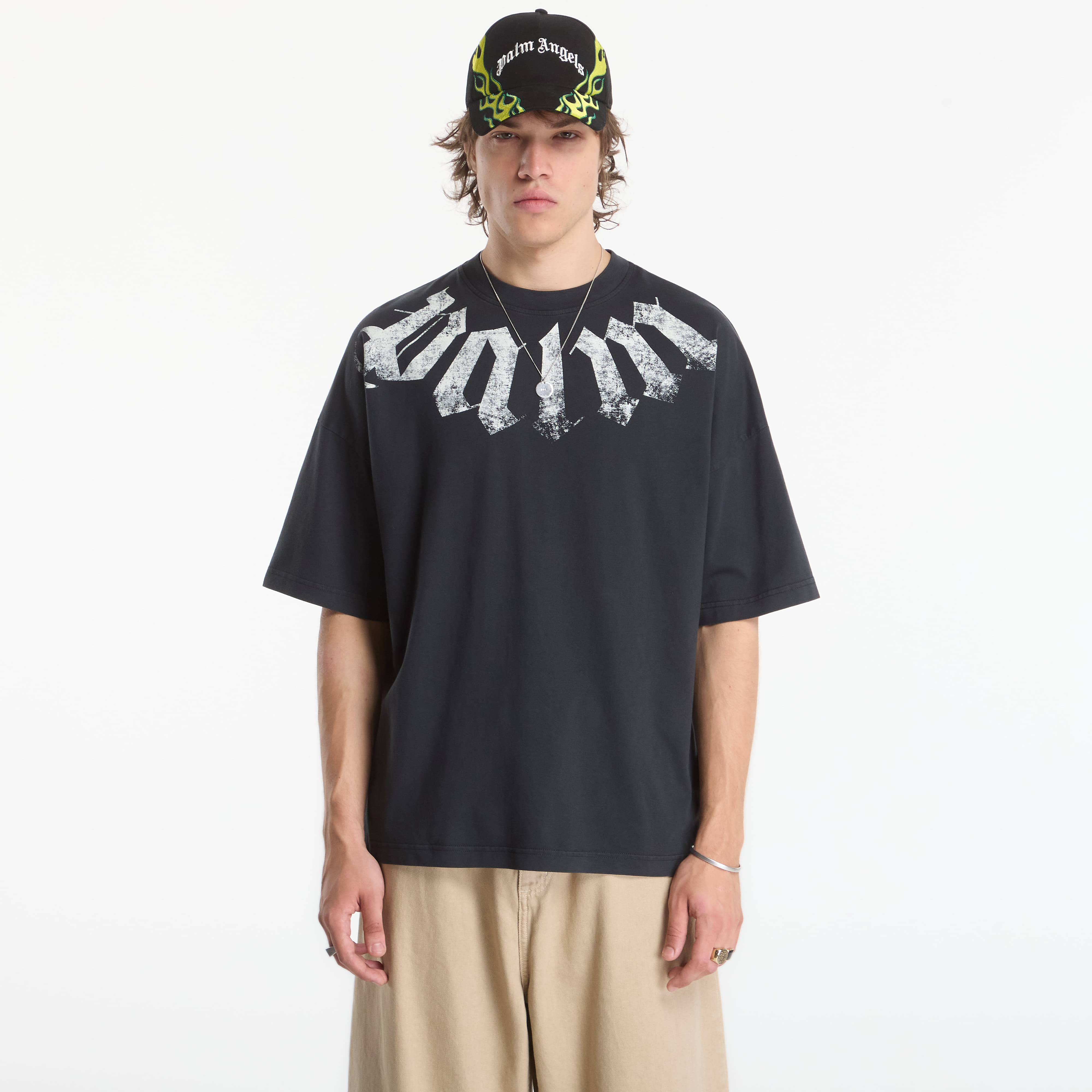 Тениска Palm Angels Big Neck Logo Loose Tee Black/ Off White M