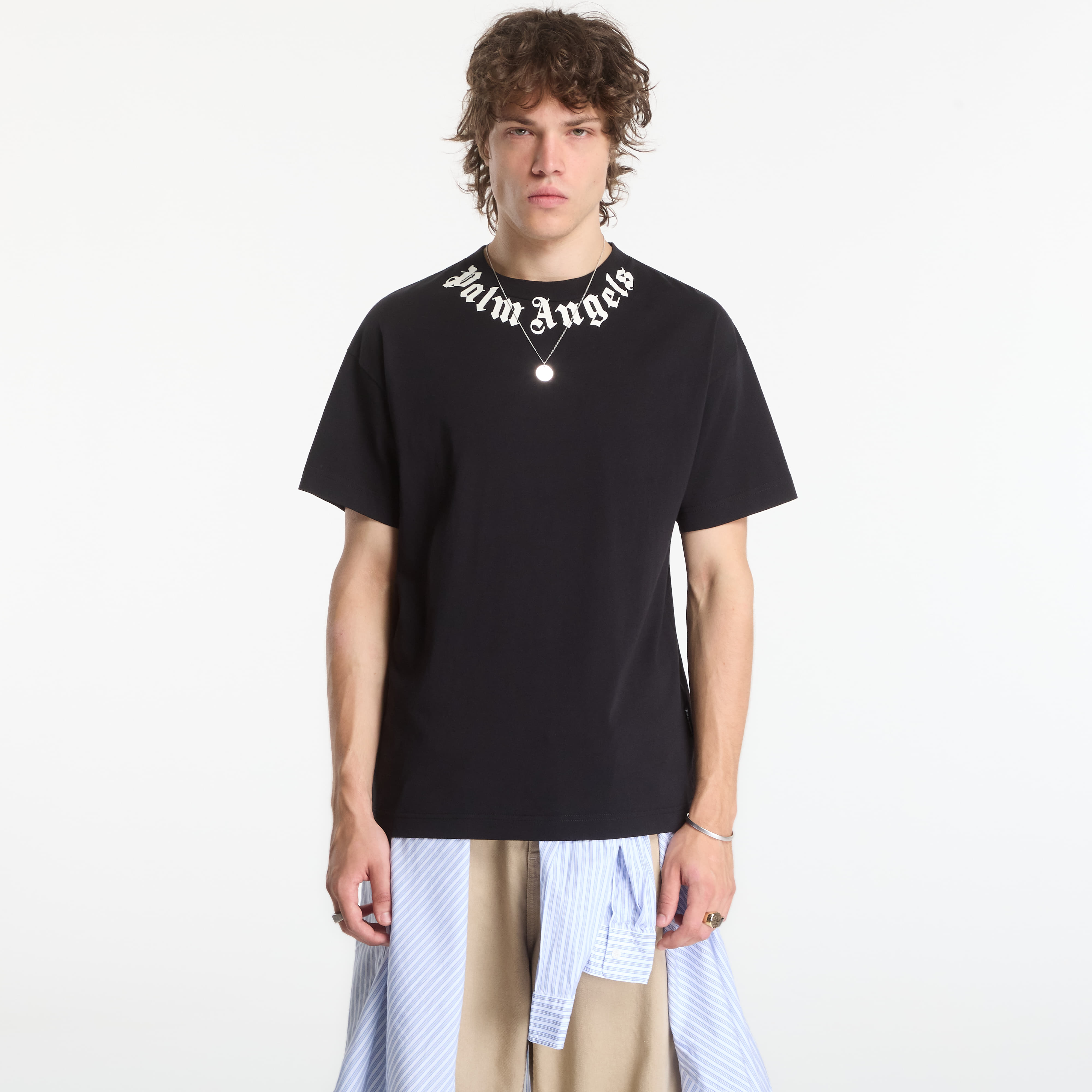 T-Shirt Palm Angels Neck Logo Regular Tee Black/ Off White XL