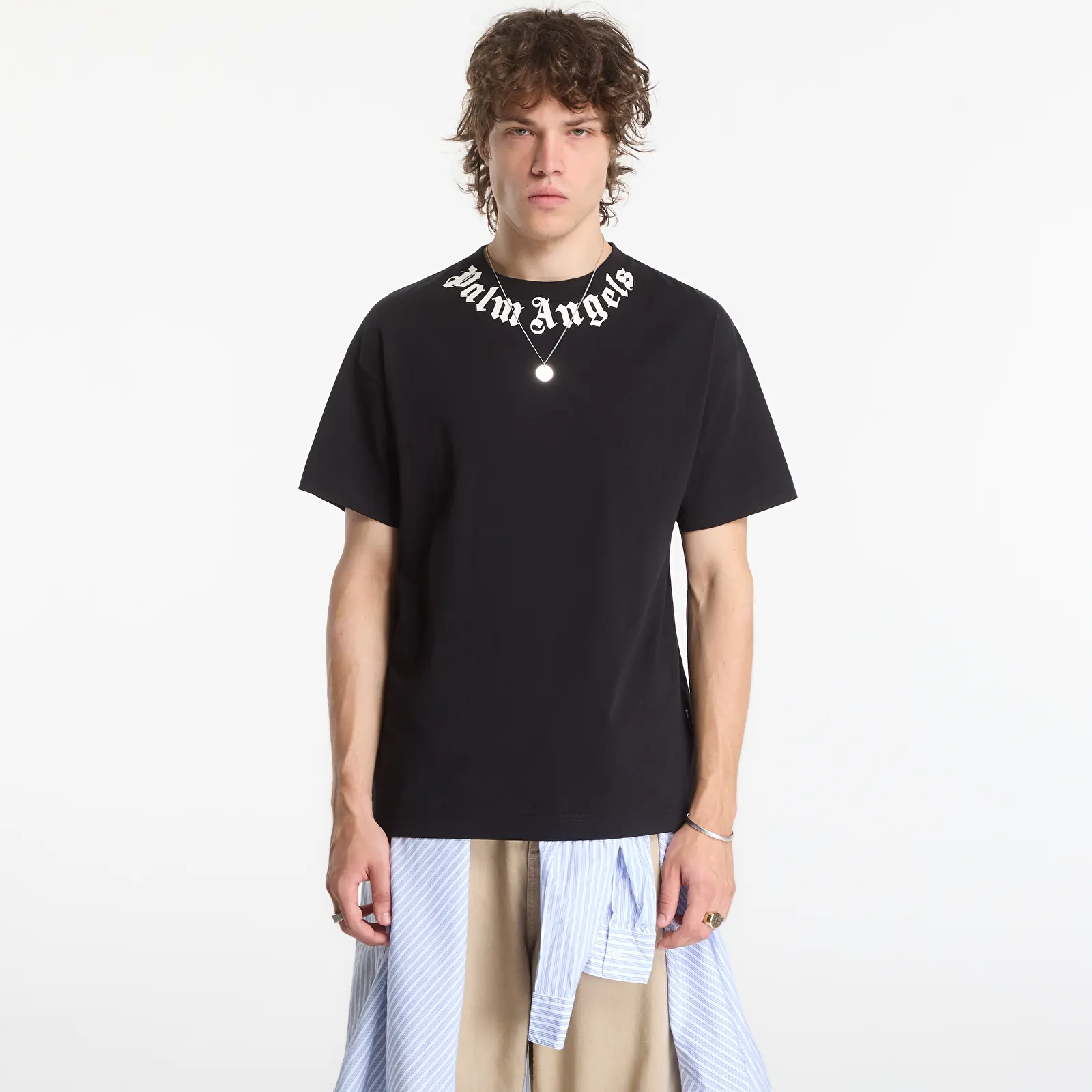 T-krekli Palm Angels Neck Logo Regular Tee Black/ Off White