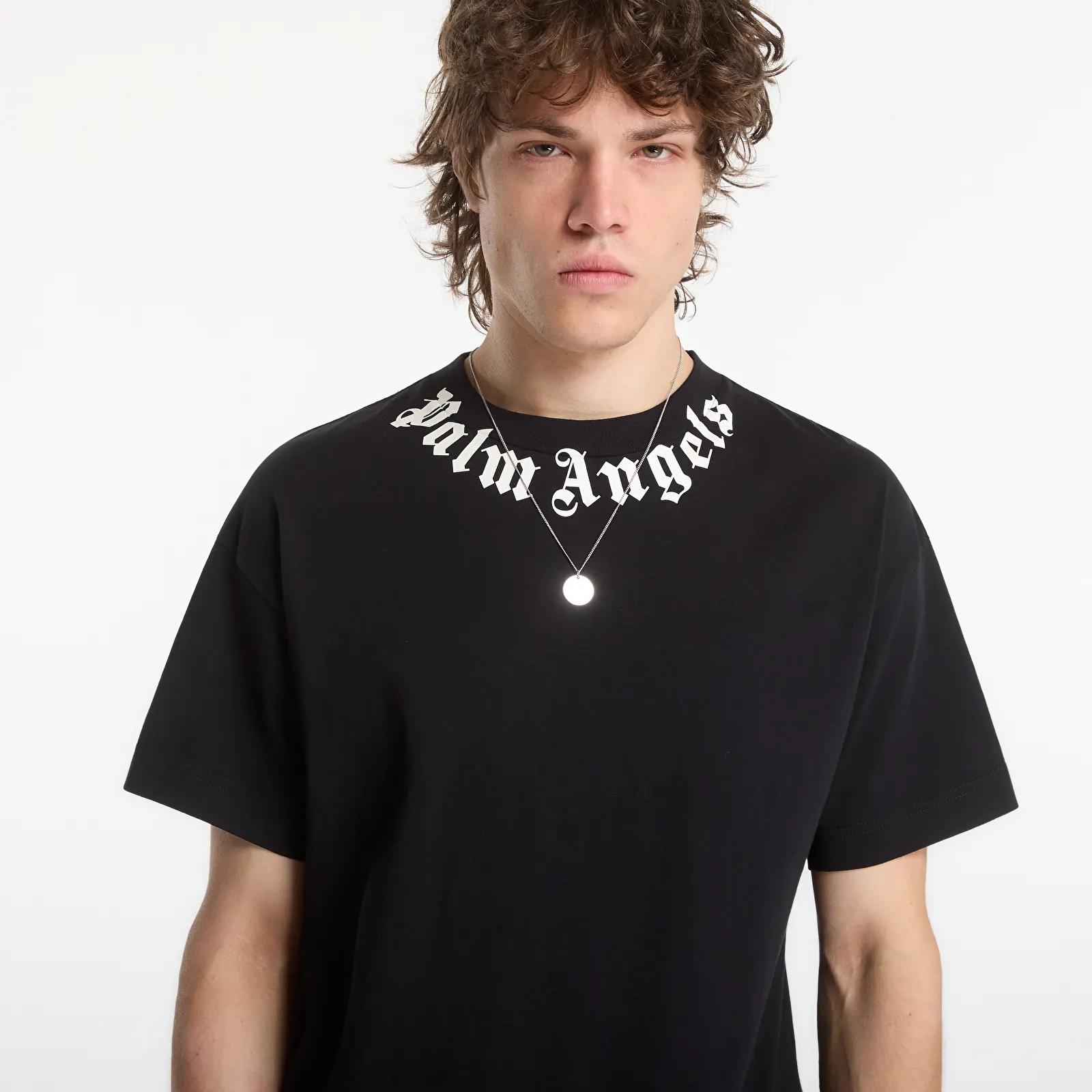 T-krekli Palm Angels Neck Logo Regular Tee Black/ Off White