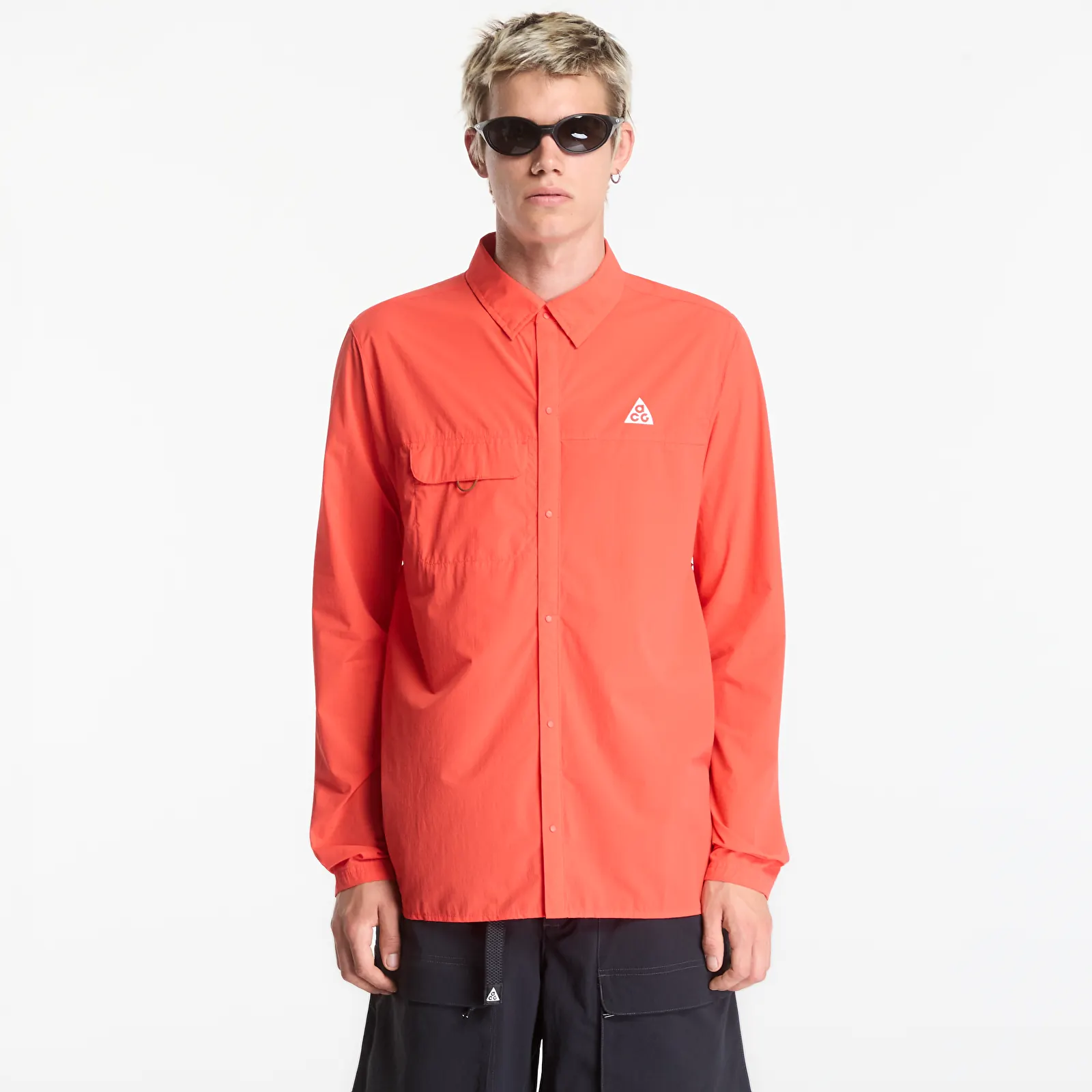 Shirts Nike ACG "Aireez" Men's Long-Sleeve Button-Up Trail Running Top Lt Crimson/ Summit White