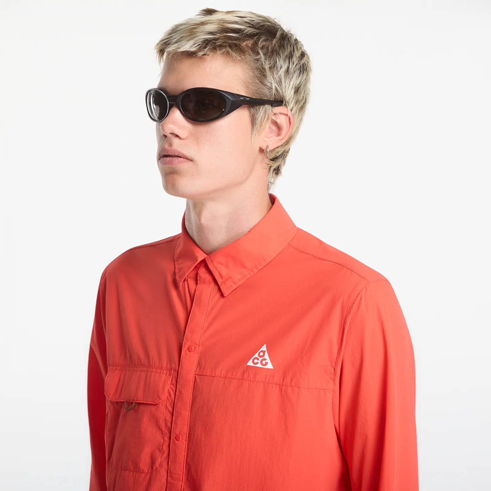 Shirts Nike ACG "Aireez" Men's Long-Sleeve Button-Up Trail Running Top Lt Crimson/ Summit White