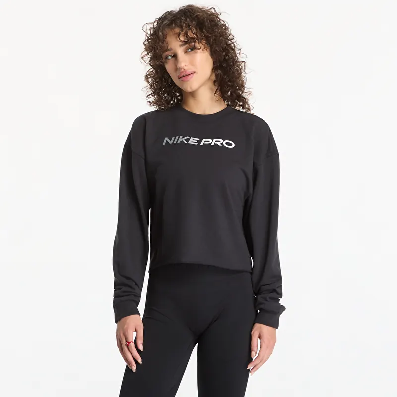 Sweatshirt Nike Pro Women's Dri-FIT Crew-Neck French Terry Top Black/ White