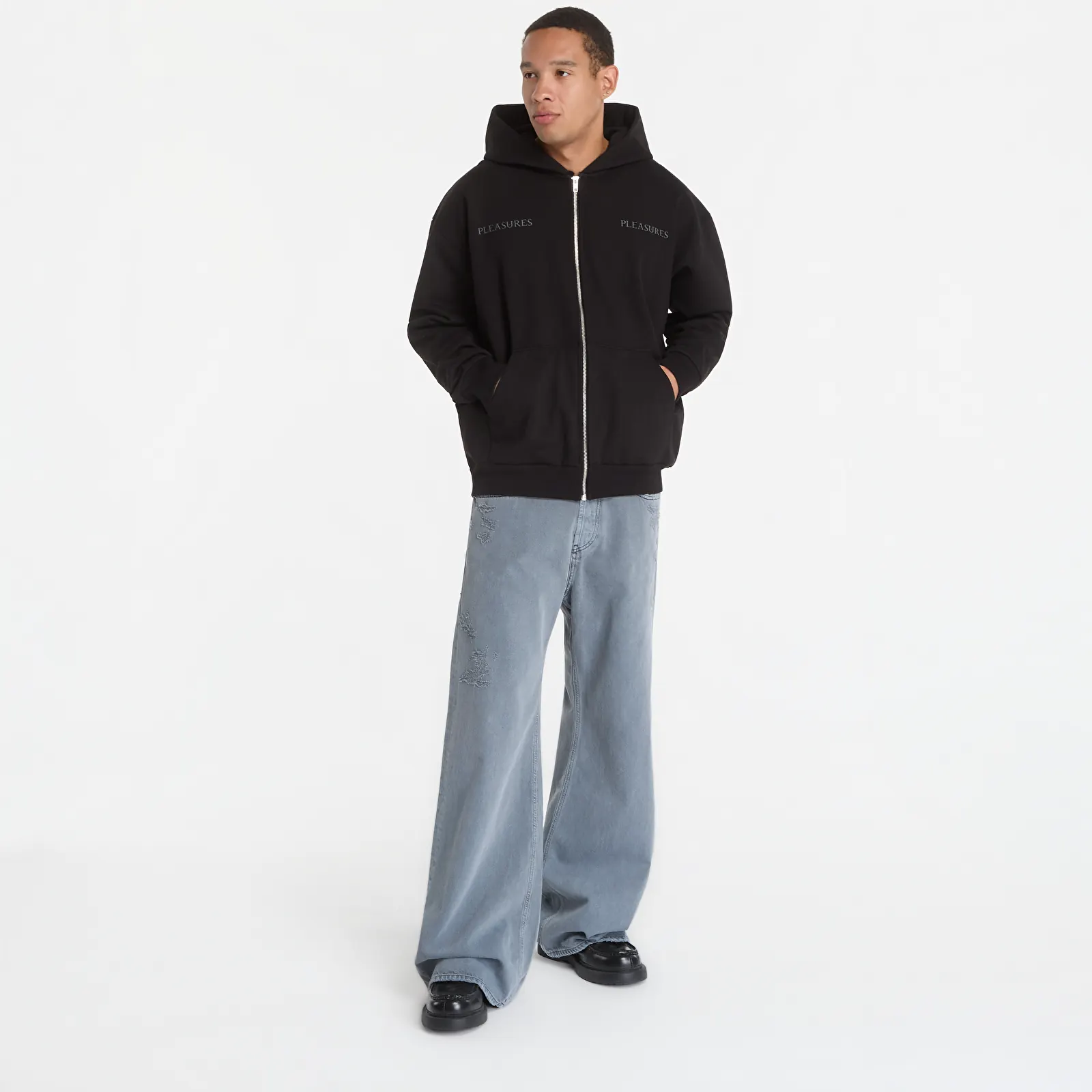 Bluzy PLEASURES Spine Zip-Hoodie Black