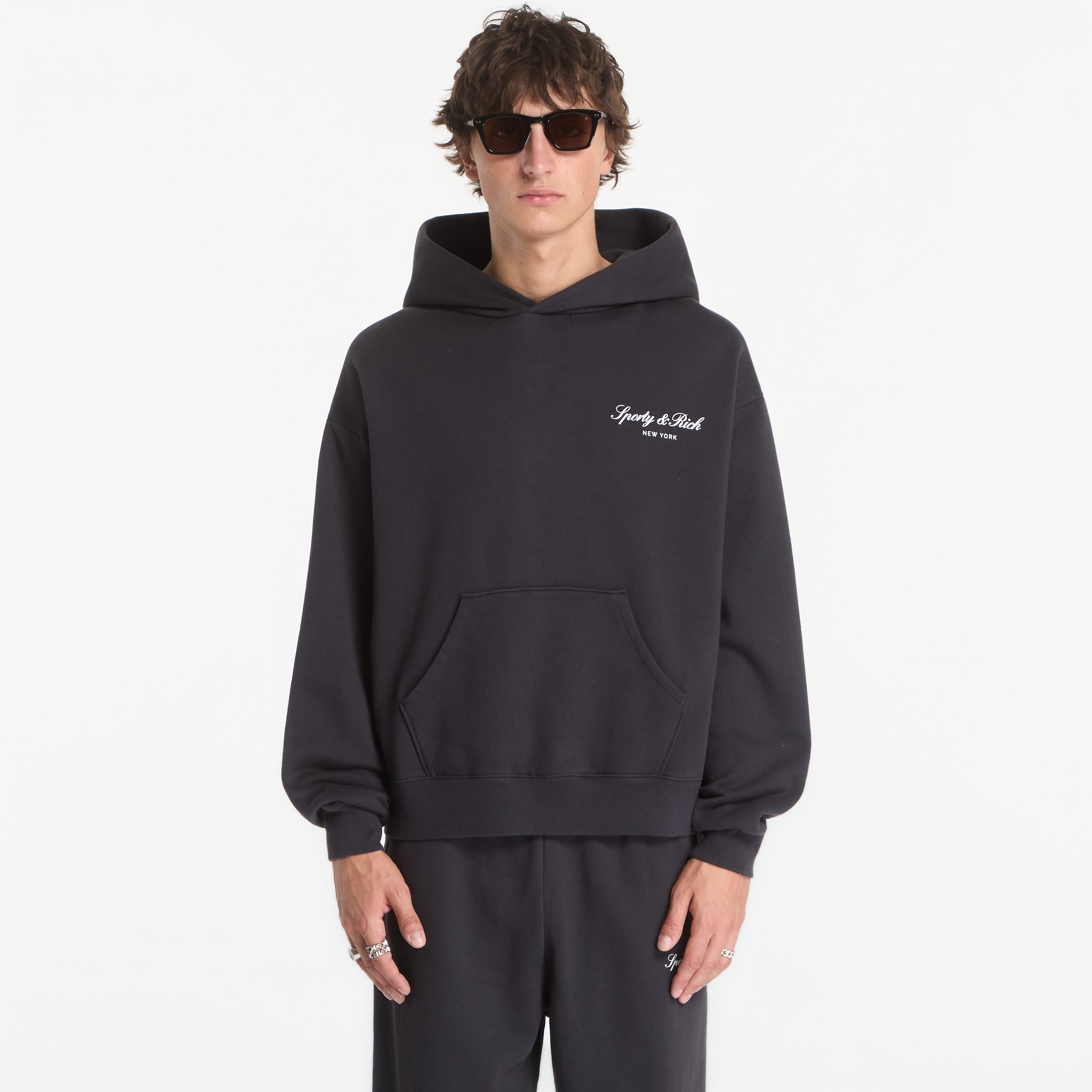 Sweatshirt Sporty & Rich Signature NY Hoodie UNISEX Faded Black XS