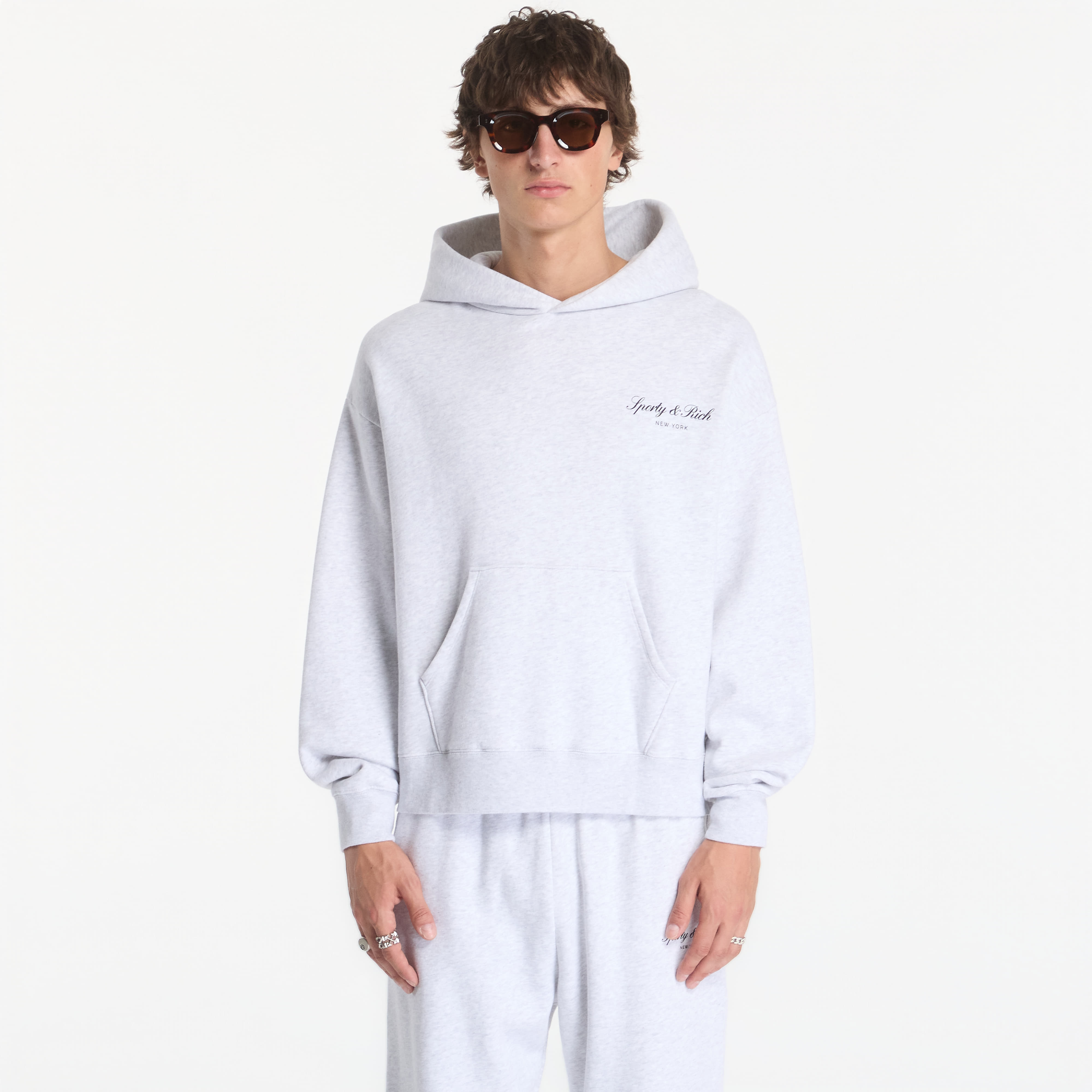 Sweatshirt Sporty & Rich Signature NY Hoodie UNISEX Heather Gray XL
