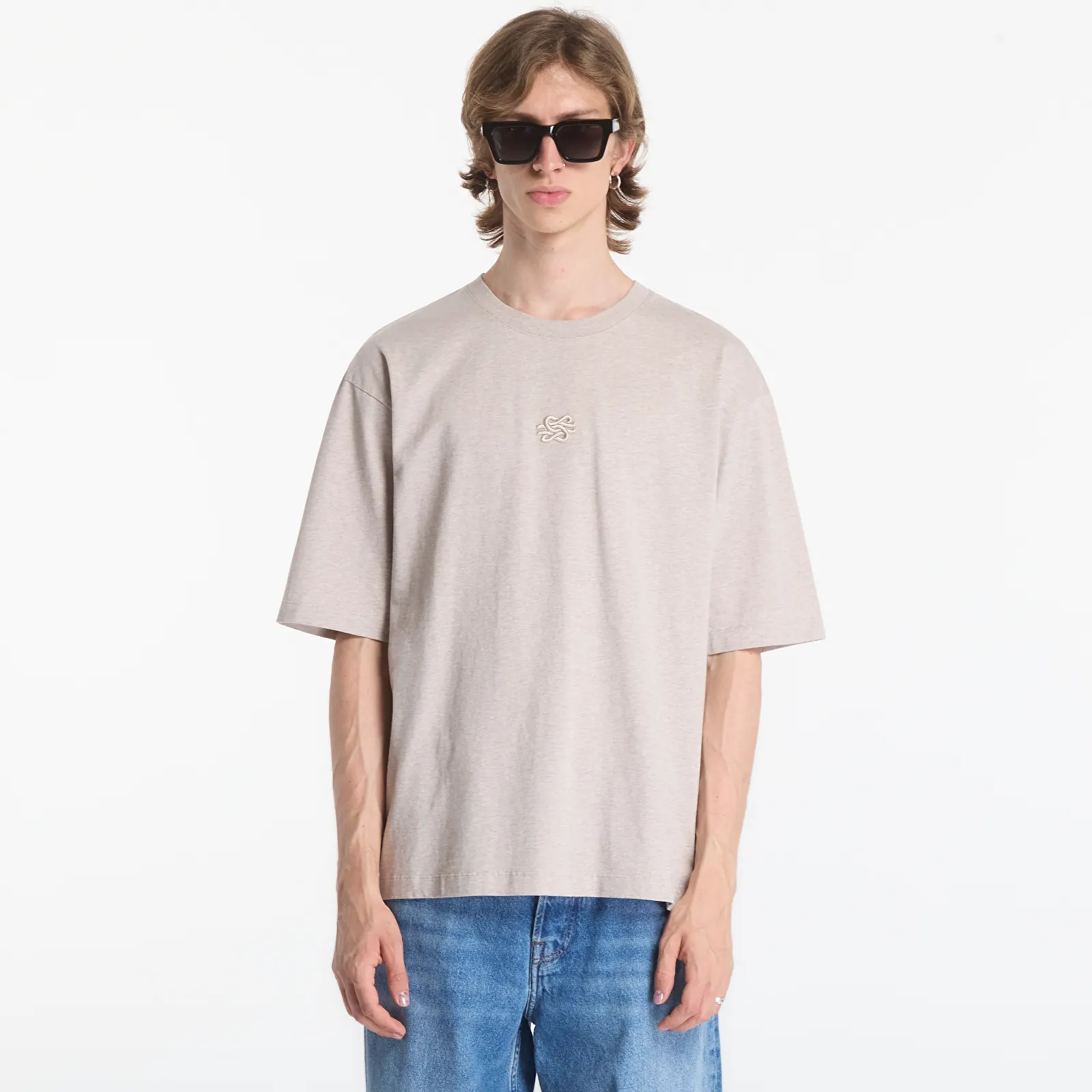 Trička Filling Pieces T-Shirt Boxy Embroidered Melange Pure