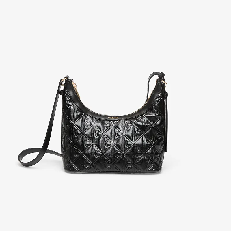Чанта Calvin Klein Emblem Aop Debossed Shoulder Bag Black