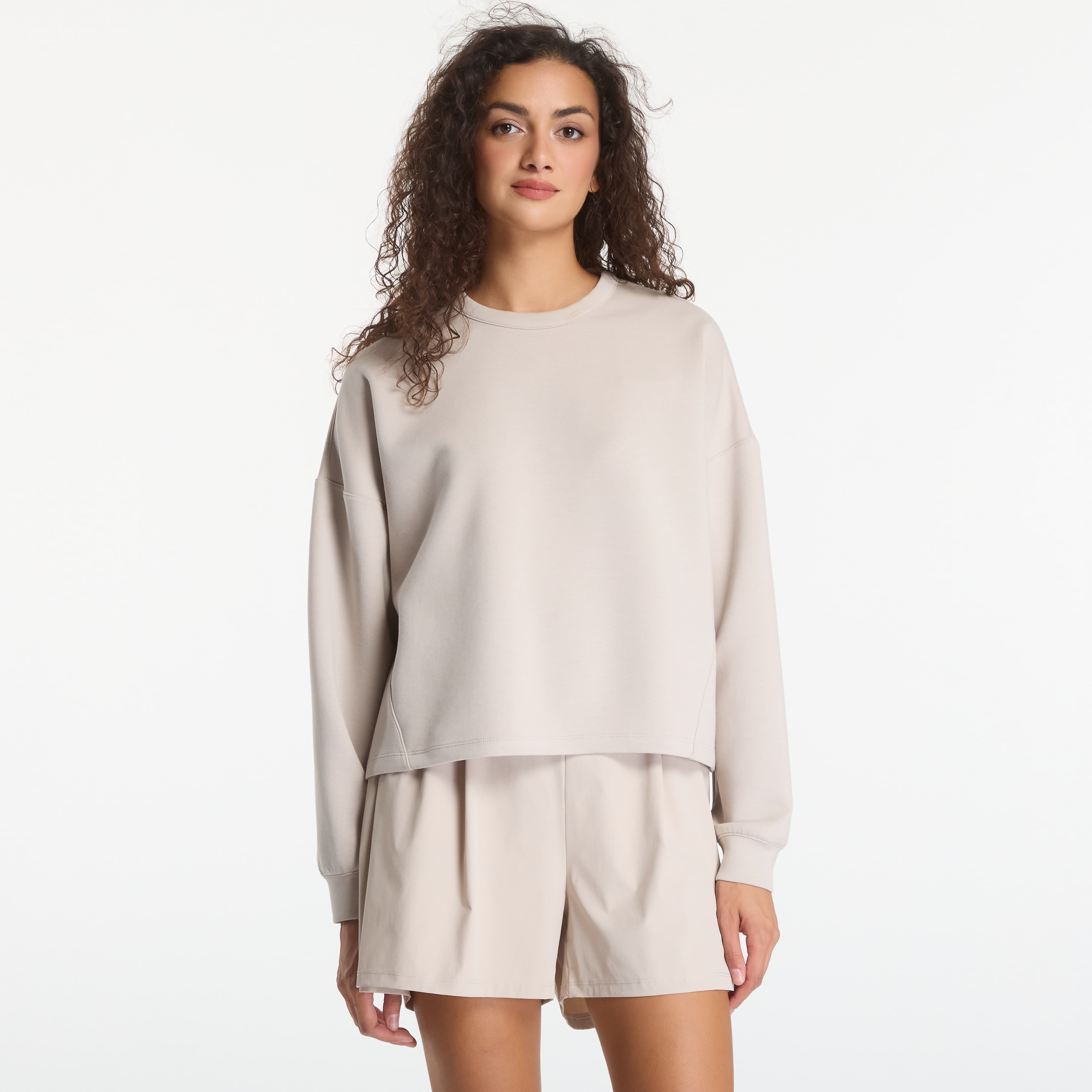 Sweatshirt Nike 24.7 ImpossiblySoft Womens Dri-FIT Oversized Crew-Neck Top Cream Ii/ Cream Ii/ College Grey XS