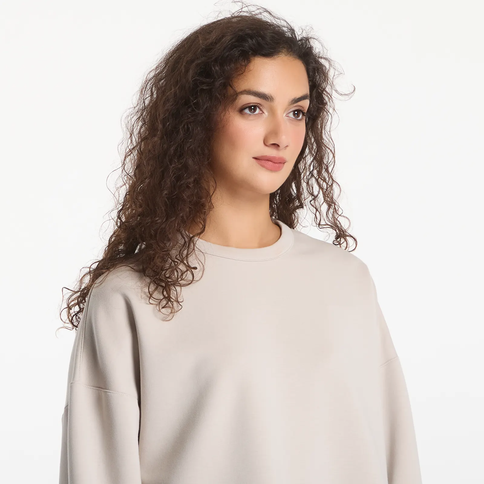 Hættetrøjer til kvinder Nike 24.7 ImpossiblySoft Women's Dri-FIT Oversized Crew-Neck Top Cream Ii/ Cream Ii/ College Grey