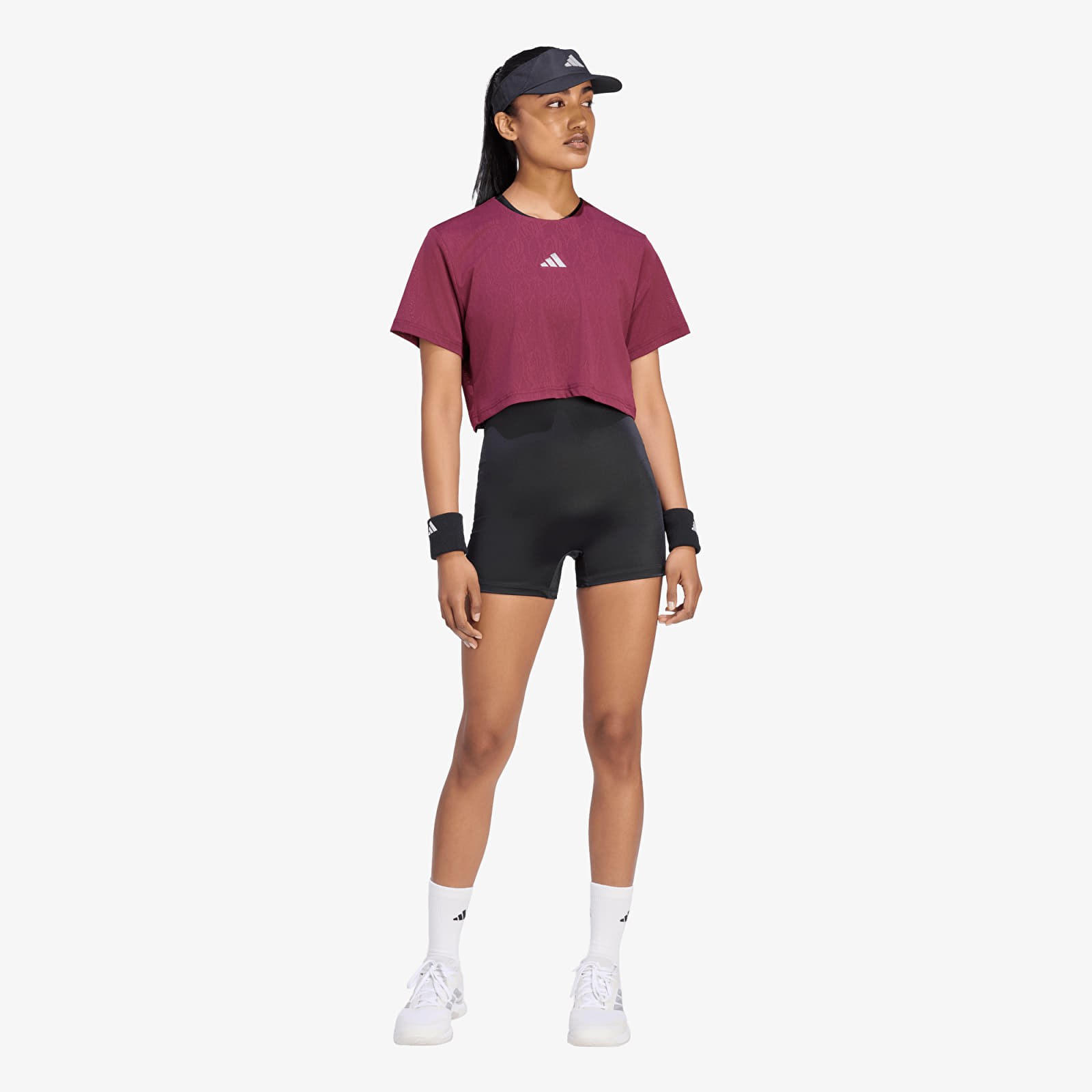 T-skjorter for kvinner adidas Tennis Climacool Lace Crop T-Shirt Pro Maroon
