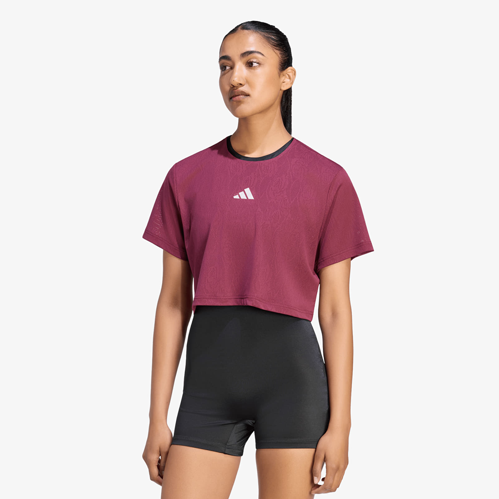 T-skjorter for kvinner adidas Tennis Climacool Lace Crop T-Shirt Pro Maroon