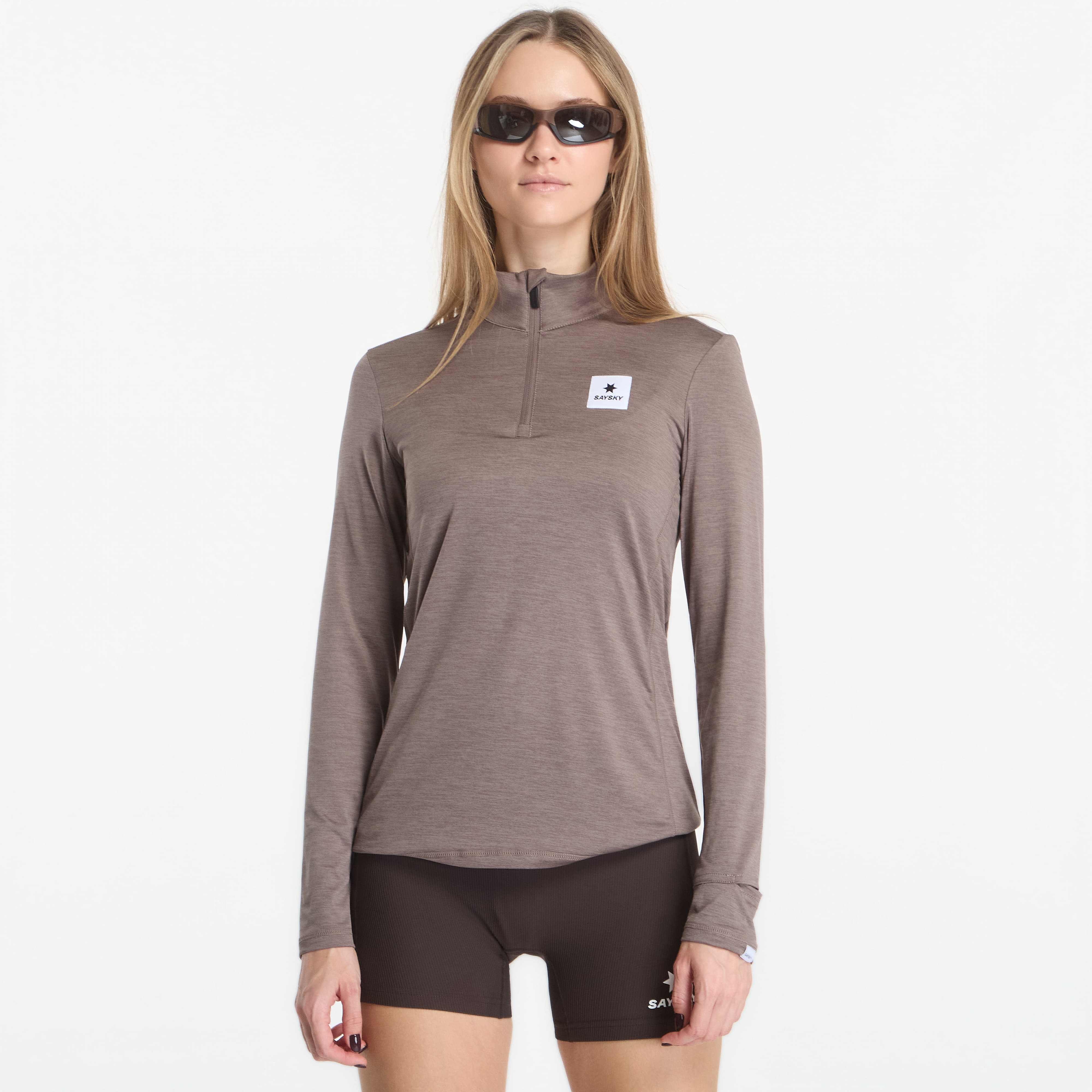T-shirt SAYSKY W Pace Half Zip Long Sleeve Taupe L
