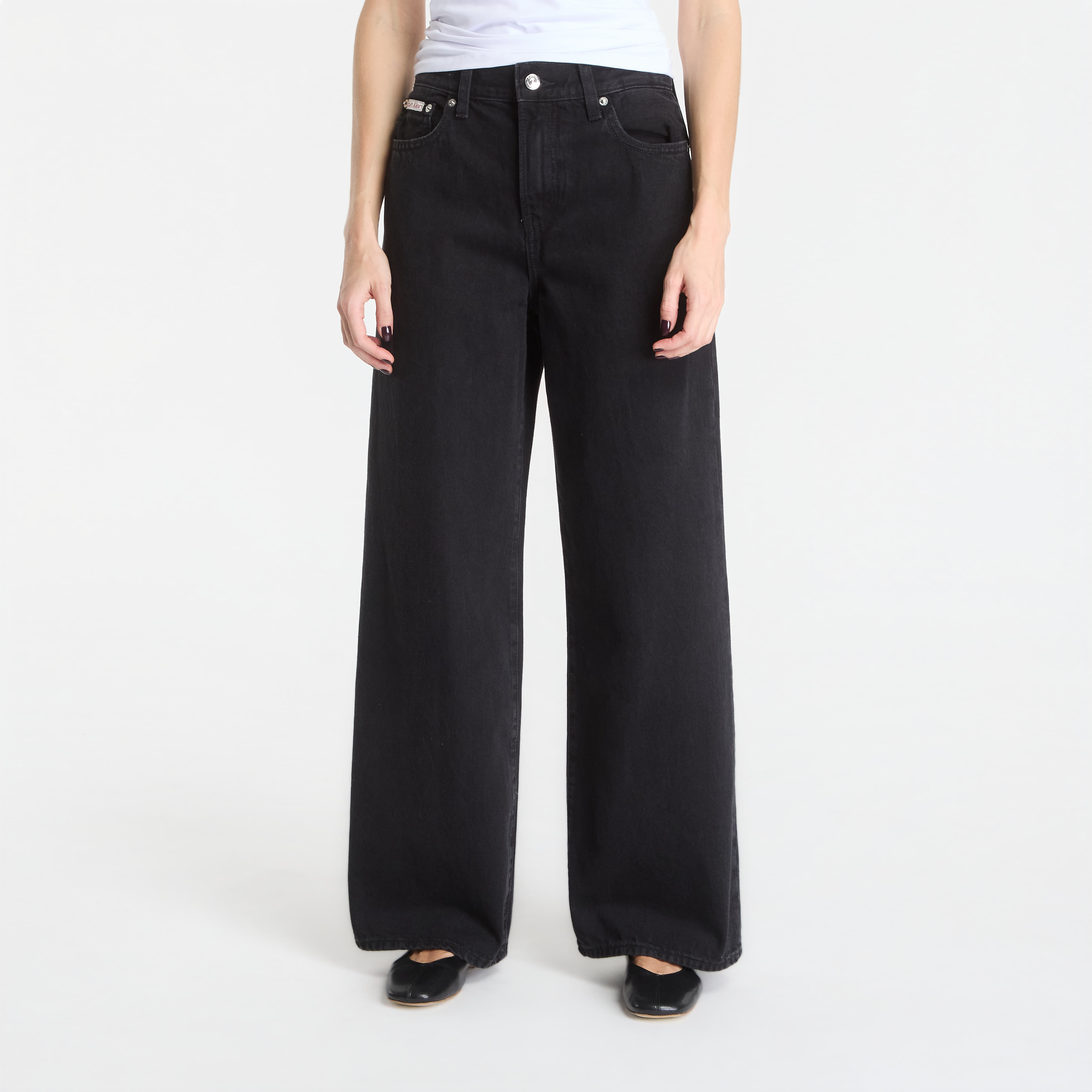 Дънки Calvin Klein The Wide Leg Worn Black 25