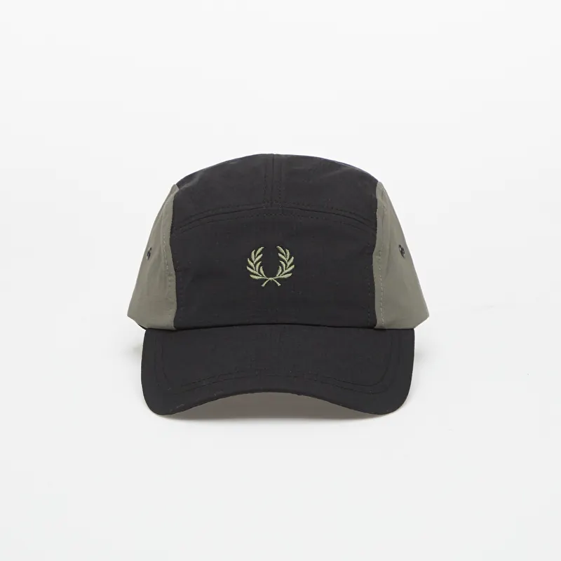 FRED PERRY Blocked 5 Panel Ripstop Cap Black