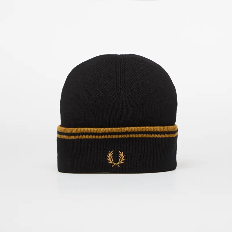 FRED PERRY Twin Tipped Merino Wool Beanie Black/Caramel