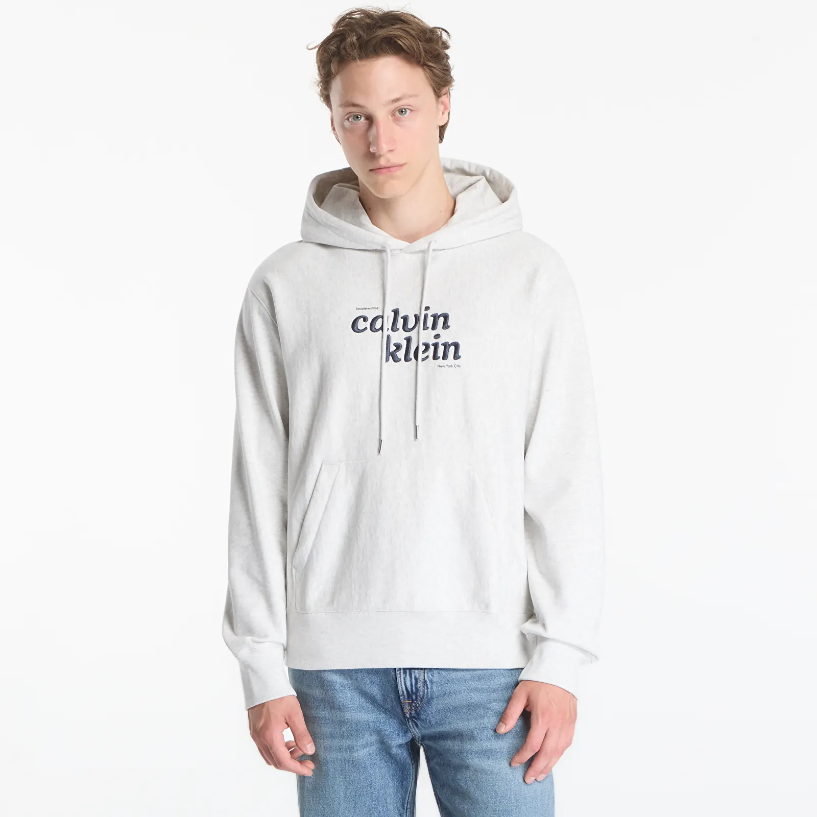 Sweats à capuche homme Calvin Klein Jeans Ls Premium Terry Graphic Hoodie Snowy Heather