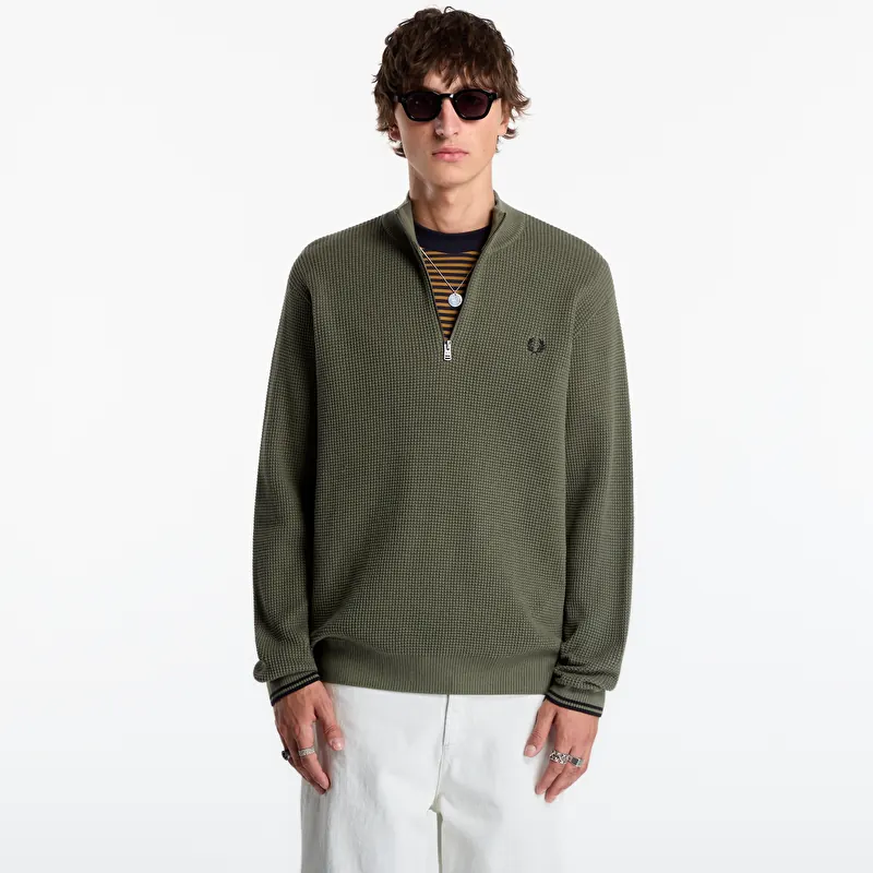Pullover FRED PERRY Waffle Stitch Half Zip Jumper Lrl Wrth Green