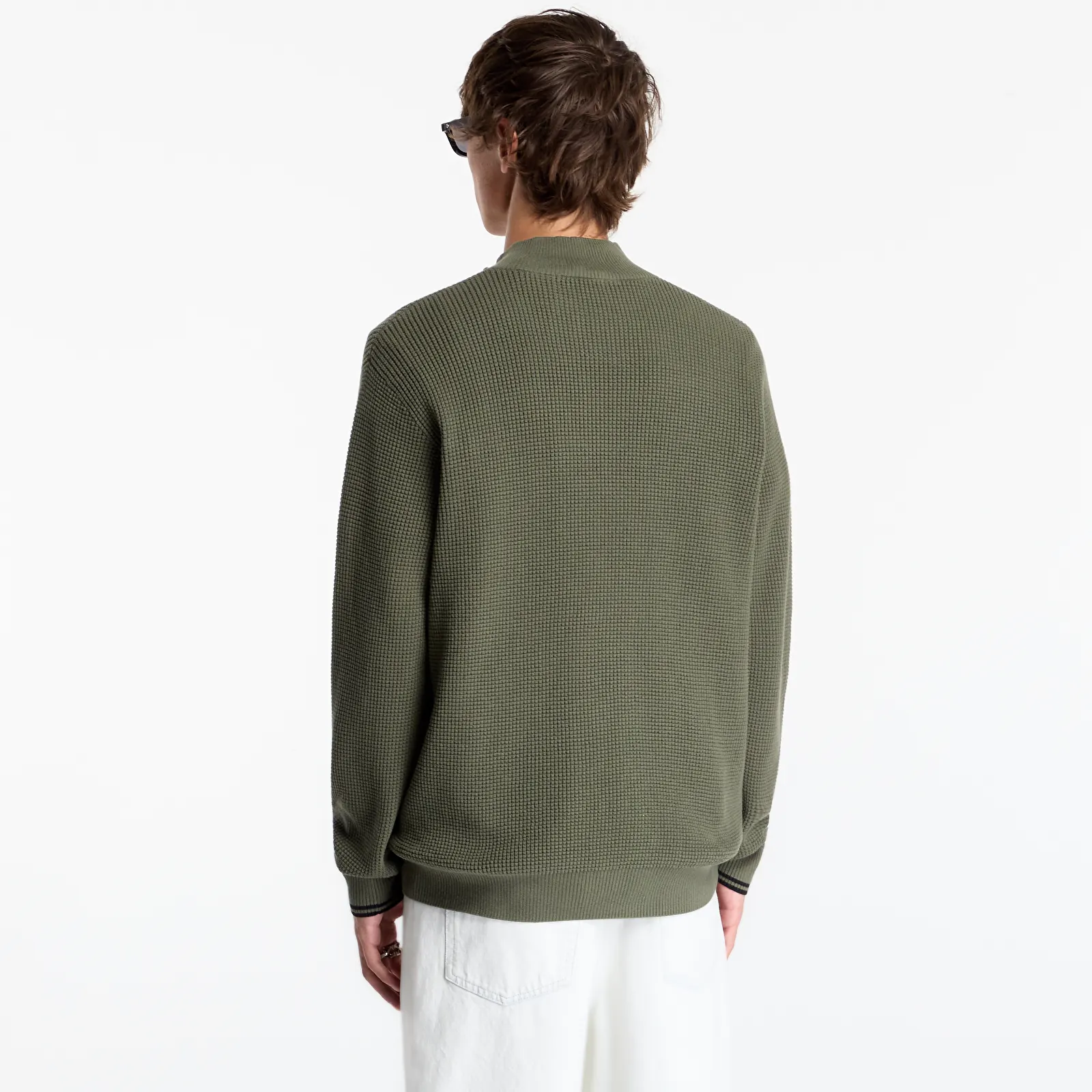Svetre FRED PERRY Waffle Stitch Half Zip Jumper Lrl Wrth Green