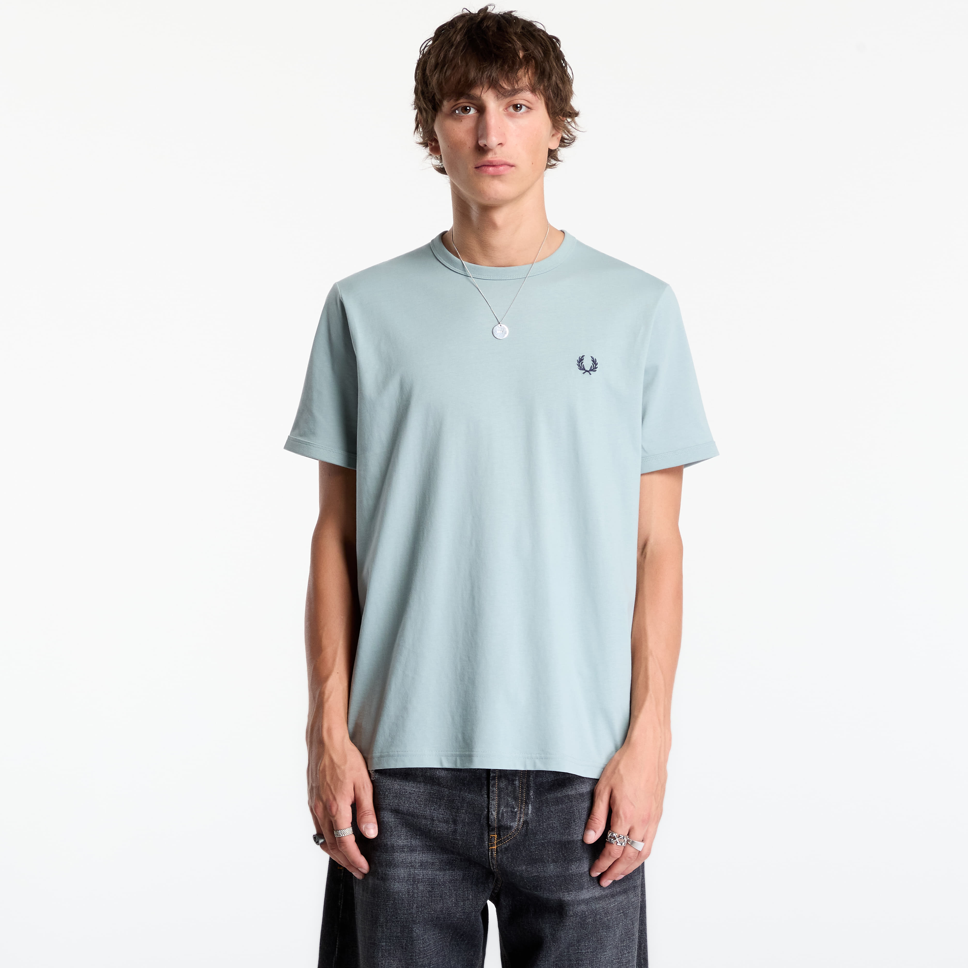 Тениска FRED PERRY Ringer T-shirt Silver Blue S